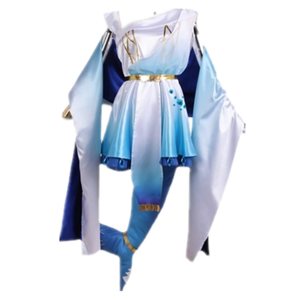 Gawr Gura Cosplay Costume - Blue Gradient Dress with Shark Tail for VTuber Fans | Anime Convention Outfit & Halloween Costume for Women