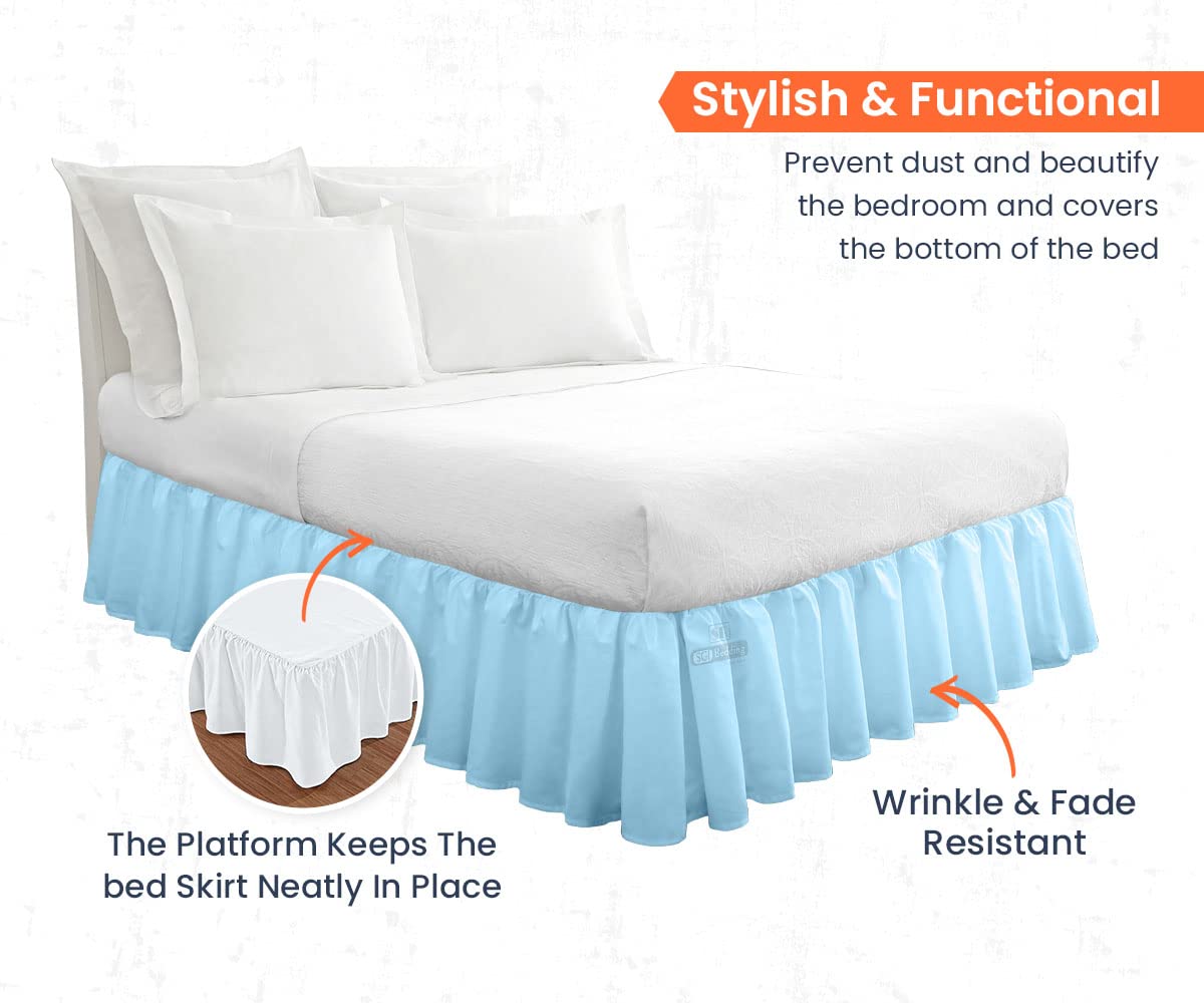 18 Inch Ruffled Bed Skirt - Premium Microfiber Dust Ruffle with Fade & Wrinkle Resistance - Full Size Light Blue Bed Skirt for Storage & Clutter-Free Bedroom - Perfect for Guest Rooms, Master Bedrooms & Home Decor