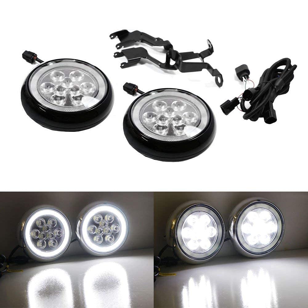 iJDMTOY Black LED Rally Driving Lights for Mini Cooper - 9x 3W High Power LED Driving Lamps & 30-LED Halo Ring DRL | Off-Road, Night Driving & Style Upgrade