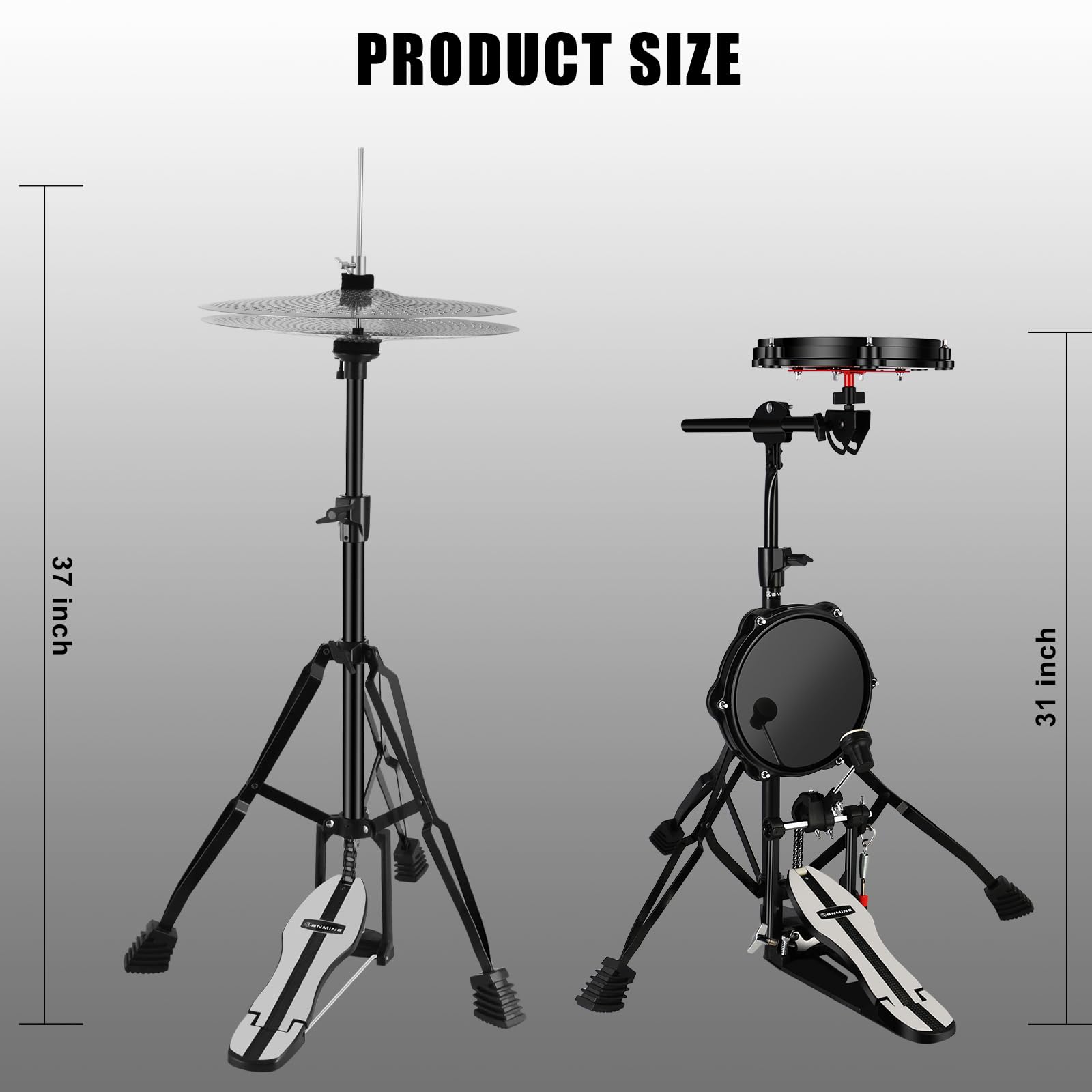 RANMING Silent Drum Practice Pad Set with Stand Kit - 14