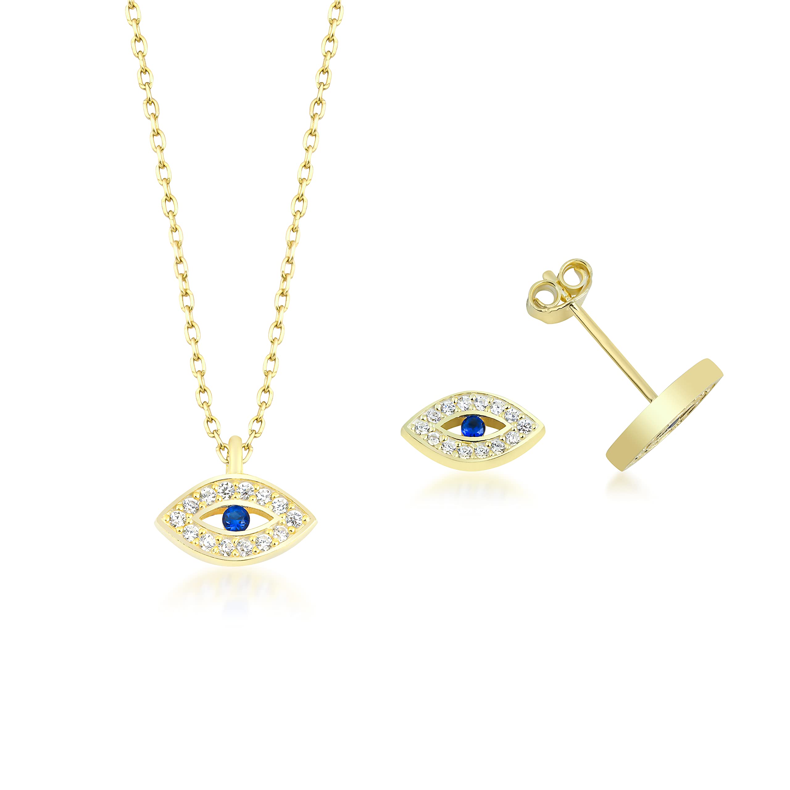 LYKIA 18K Gold Plated 925 Sterling Silver Jewelry Set with Zirconia - Handmade in Istanbul | Protection Pendant, Earrings, Bracelet & Choker Necklace for Women | Elegant Gift Box Included | Perfect for Weddings, Parties & Special Occasions