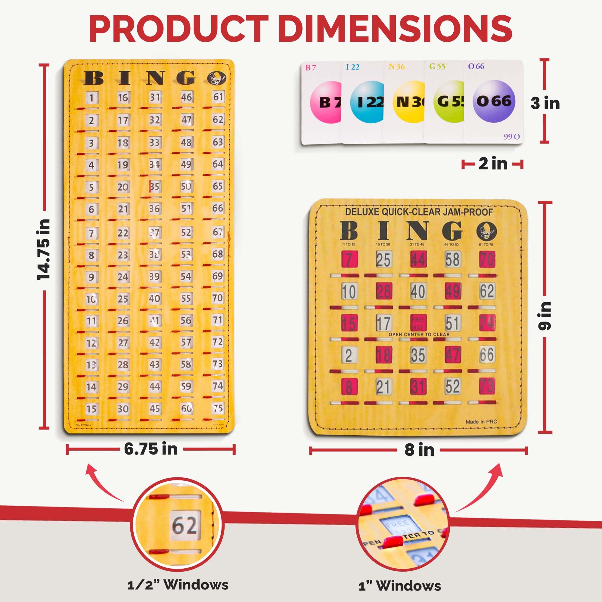MR CHIPS Jam-Proof Bingo Cards with Sliding Windows - 50 Reusable Shutter Cards, 75 Calling Cards & 1 Master Board in Woodgrain Style - Perfect for Family Game Nights, Bingo Parties, and Classroom Activities