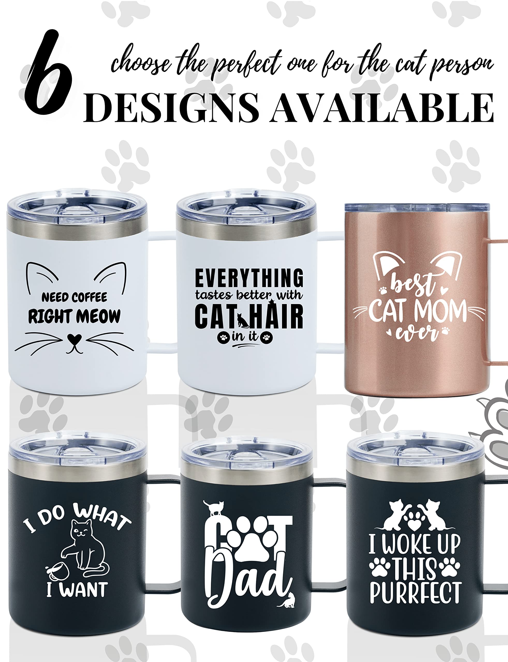 Onebttl Insulated Stainless Steel Cat Mug with Lid - 12oz Funny Coffee Cup for Cat Lovers - Perfect Gift for Cat Dad on Birthday & Christmas - Black - Ideal for Home, Office & Coffee Breaks