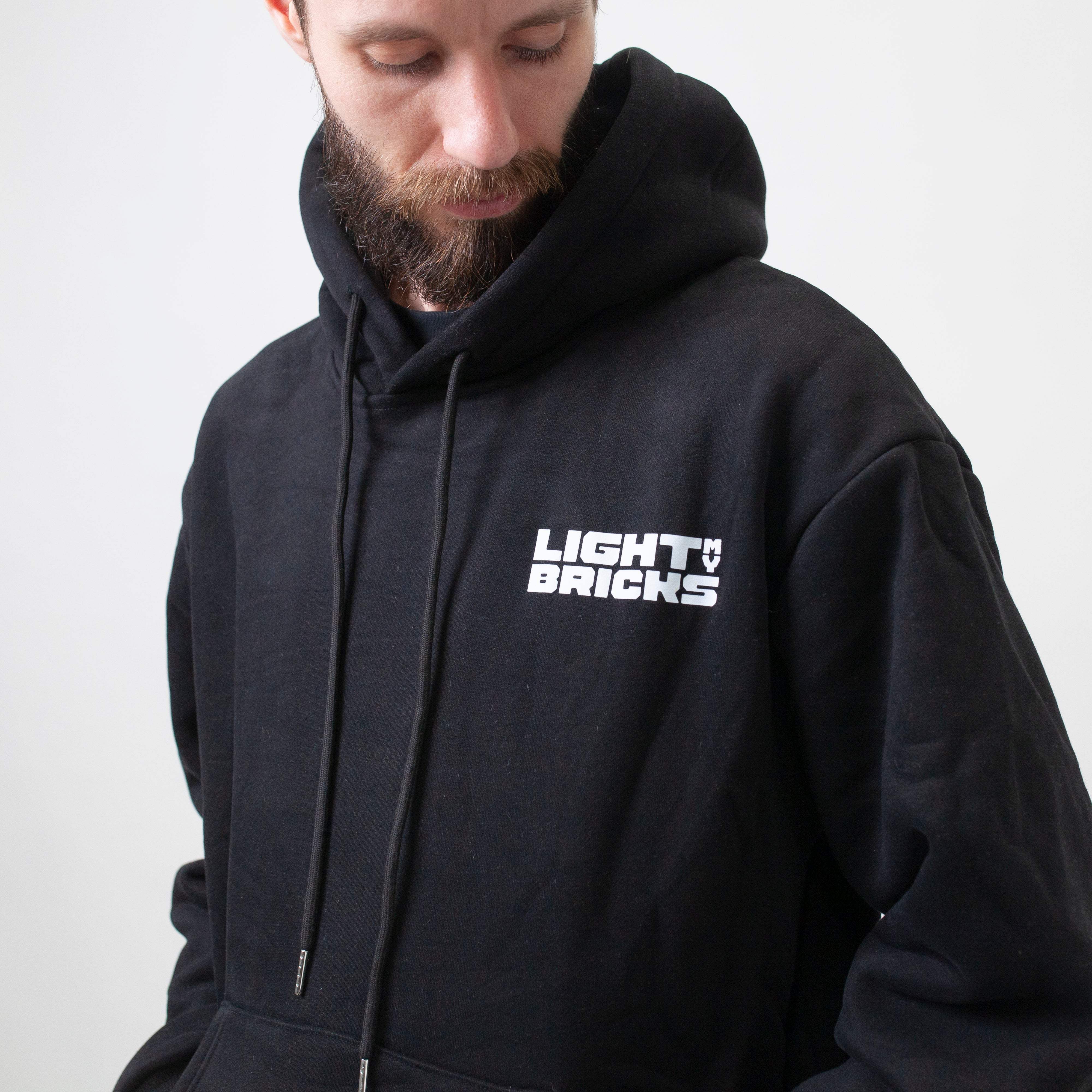 Light My Bricks™ Official Logo Hoodie - Premium Cotton Pullover for LEGO® Fans - Perfect for Casual Wear & Fan Events
