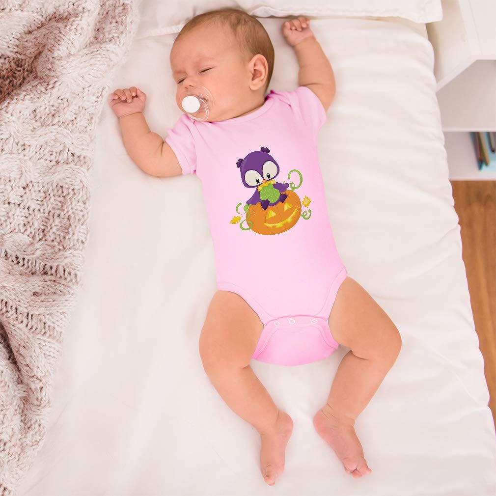 Custom Baby Bodysuit - Magic Owl & Pumpkin Design - Funny Cotton Newborn Clothes for Boys & Girls - Navy Blue - Perfect for Halloween, Photo Shoots & Everyday Wear