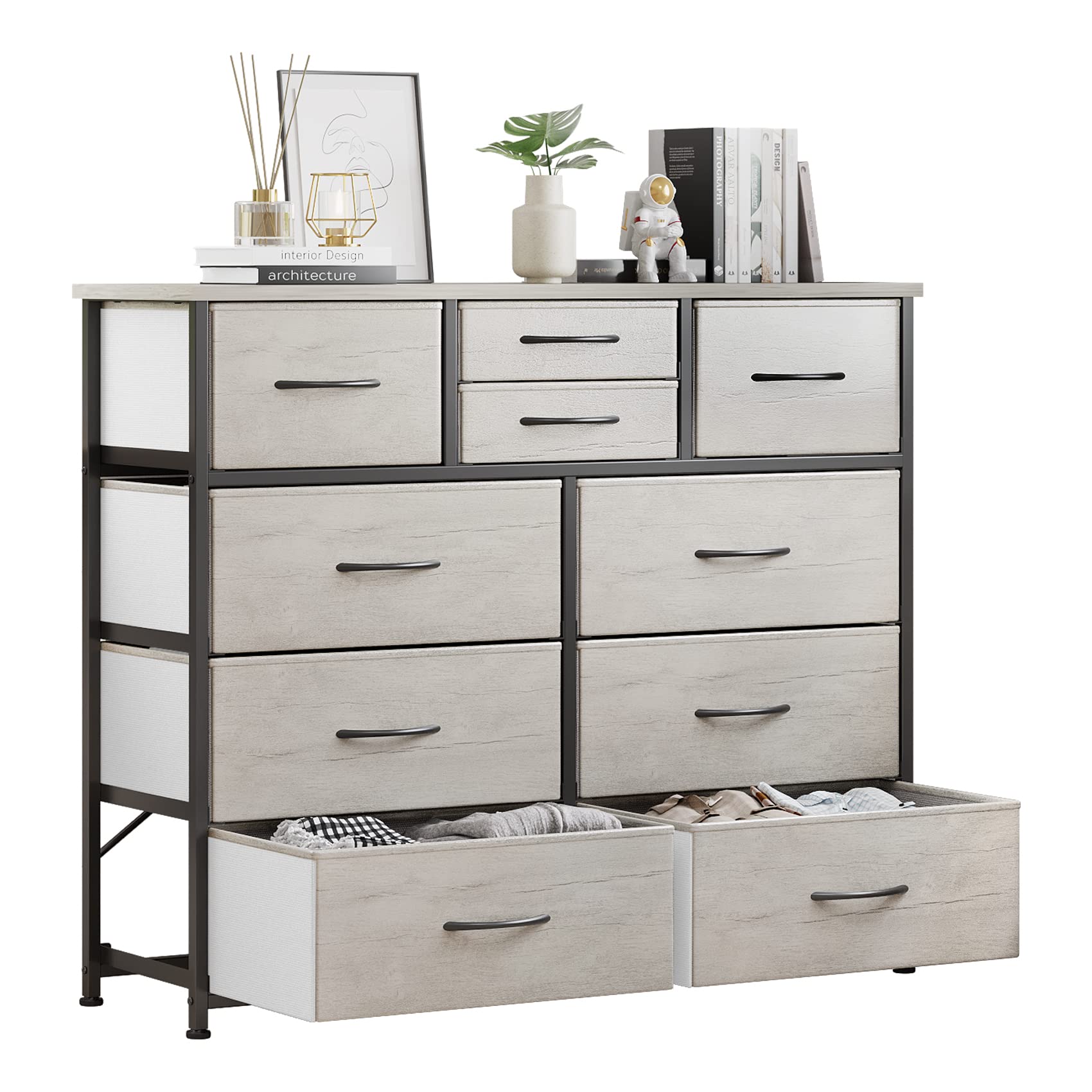 LUMTOK 10-Drawer Dresser - Fabric Storage Tower with Steel Frame & Wood Top for Bedroom & Nursery Organization