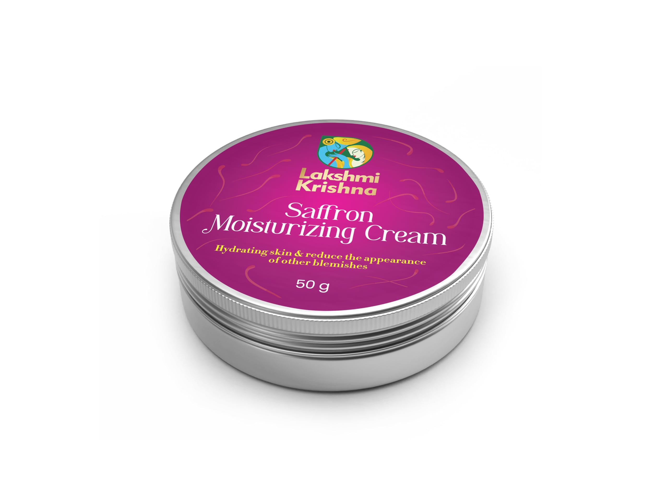 Lakshmi Krishna Natural Saffron Moisturizing Cream - 50g with Aqua, Cocoa Butter, Shea Butter & Organic Oils for Radiant Hydrated Skin | Deep Nourishment for Dry, Sensitive Skin | Perfect for Daily Face & Body Care, Winter Skin Protection & Ayurvedic Beauty Routine