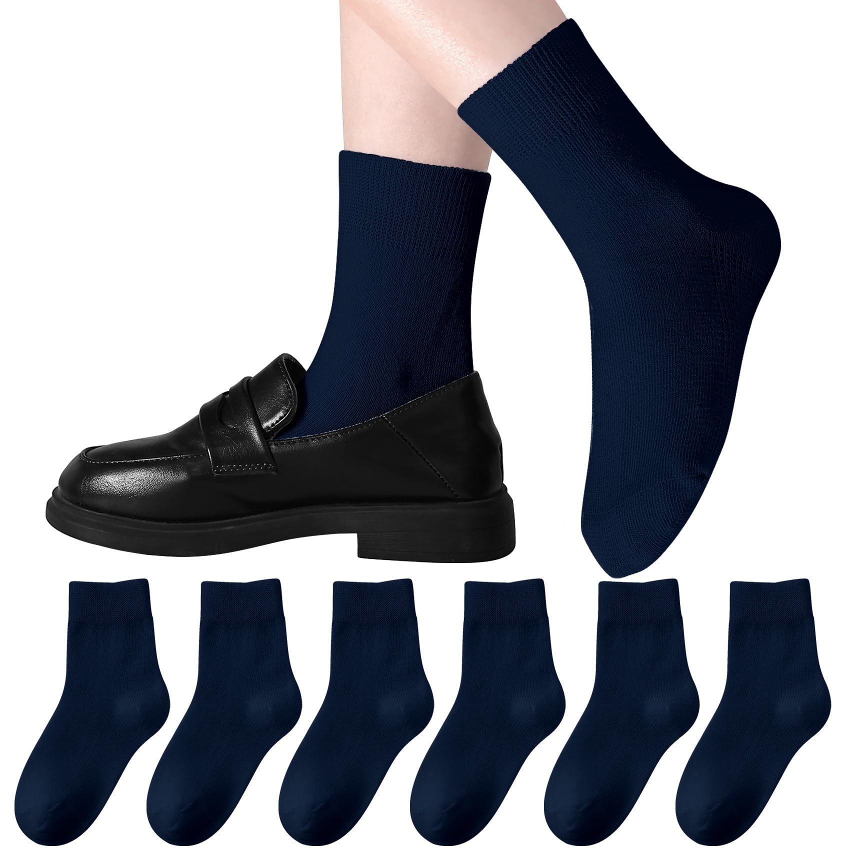 **Boys & Girls Crew Socks - 6 Pairs Seamless School Uniform Socks, Breathable Cotton Quarter Socks for Kids - Perfect for Daily Wear, School Uniforms & Sports Activities**