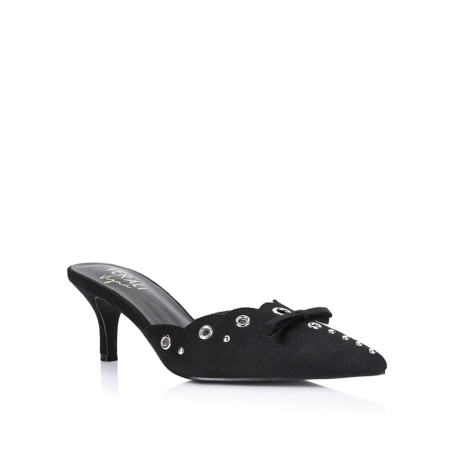 Ziggy Pointed Toe Kitten Heels - Black Micro Suede Pumps for Women | Comfortable Low Heel Dress Shoes for Office, Party & Evening Wear