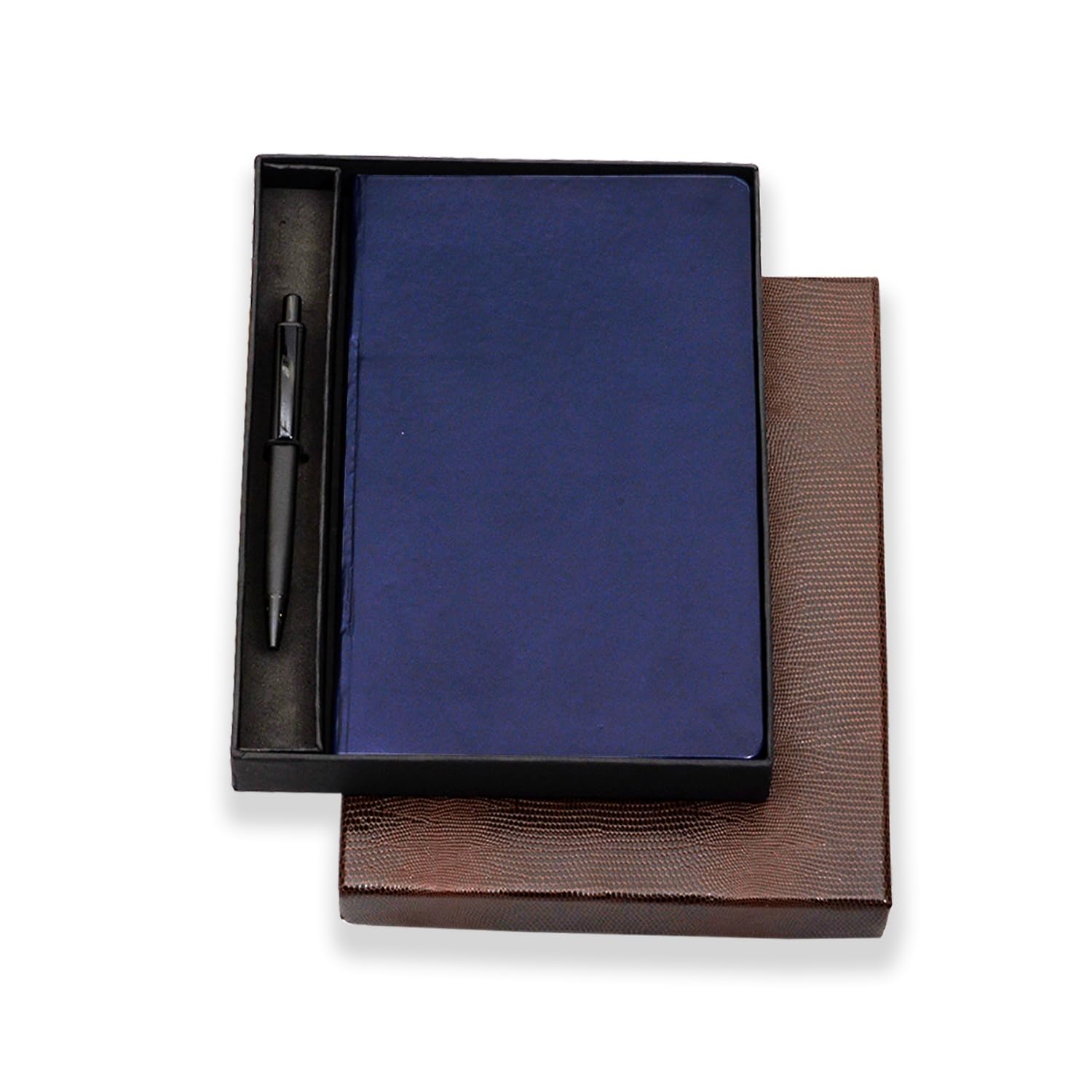 Amazon Basics A5 Notebook with Ribbon Bookmark & Pen - Premium Lined Journal for Writing, Note Taking, and Planning | Perfect Gift Set for Corporate Events, Graduation, Birthday, and Personal Use (Blue)