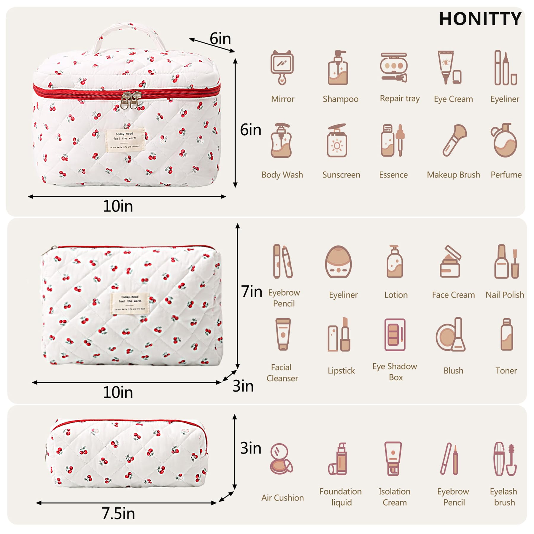 Quilted Floral Makeup Bag for Women - Large Cosmetic Organizer & Travel Toiletry Bag Set - Perfect for Travel, Home Storage, and Gift Giving