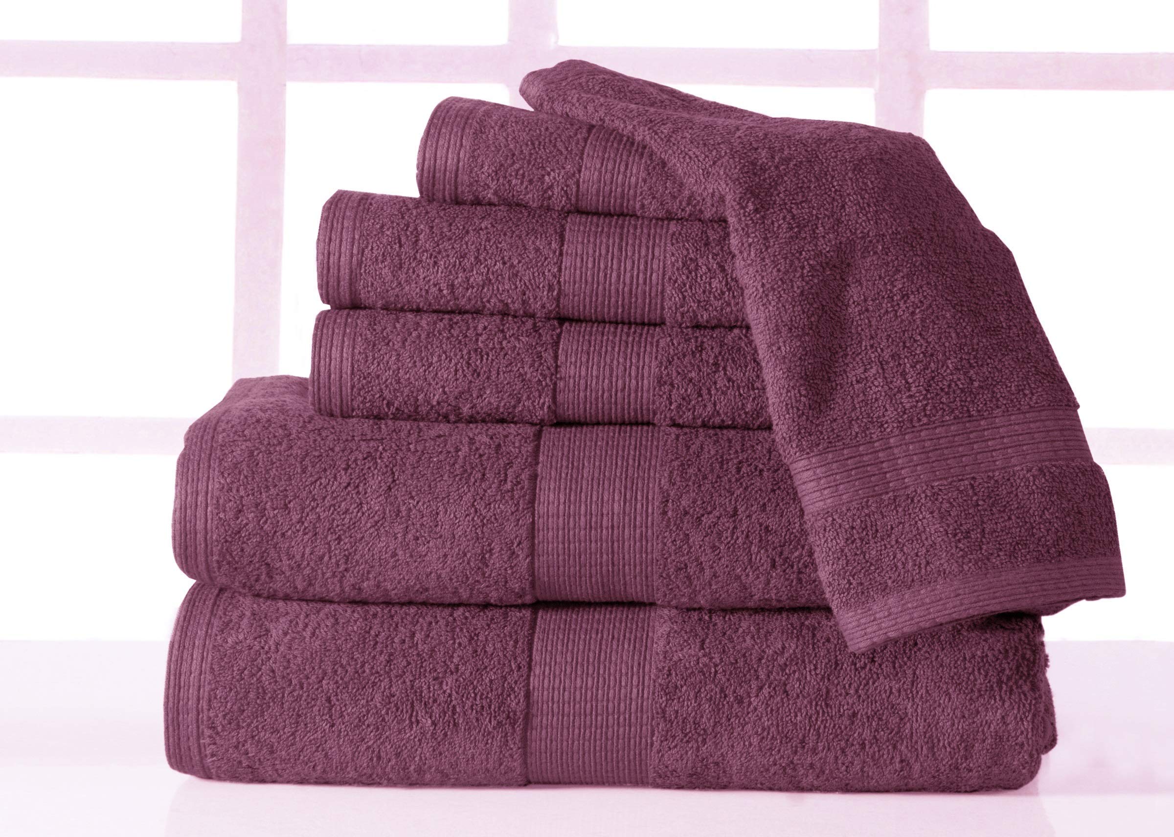 Premium 6-Piece Bath Towel Set - 100% Cotton Extra Large Hotel Quality Bath Towels, Hand Towels & Washcloths | Soft Absorbent Bathroom Essentials for Spa, Gym & Luxury Home Use - Burgundy
