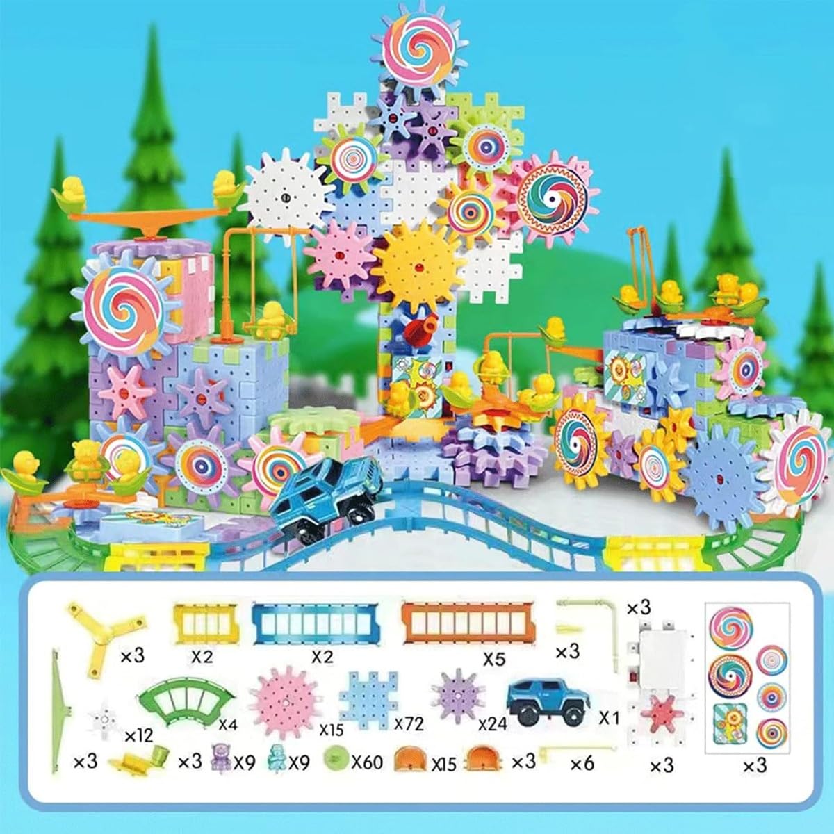 STEM Educational Electric Gears Building Blocks Toy Kit (263PCS) - DIY Rotating Mechanical Gears Construction Set for Kids - Perfect for Classroom STEM Learning, Home Play & Creative Engineering Projects