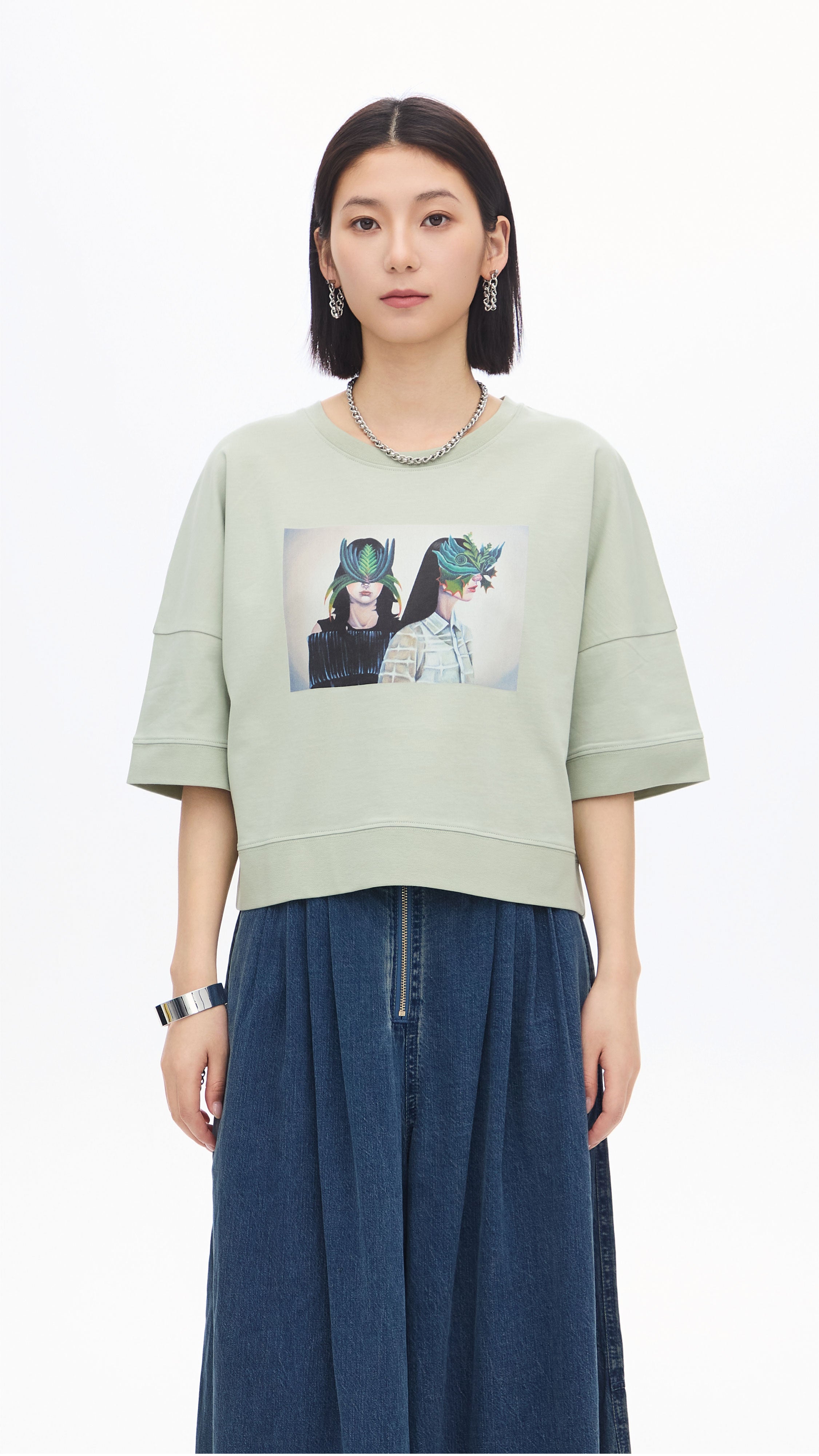 Mariko Enomoto Printed Puff Sleeve Tee - Women's Fashion Blouse with Unique Design | Perfect for Casual Outings, Office Wear & Date Nights