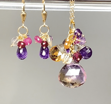 Natural Ametrine Pendant Necklace & Amethyst Dangle Earrings Set | Healing Crystal Jewelry for Women | Perfect for Meditation, Gifts & Spiritual Energy