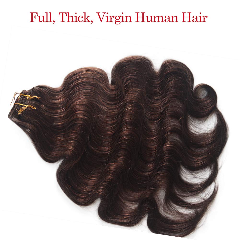 Dark Brown Body Wave Human Hair Clip-In Extensions - 8 Piece Set (180g, 22 Inch) | Double Weft Brazilian Remy Hair | Silky Soft & Natural Color | Perfect for Daily Styling, Parties & Special Occasions