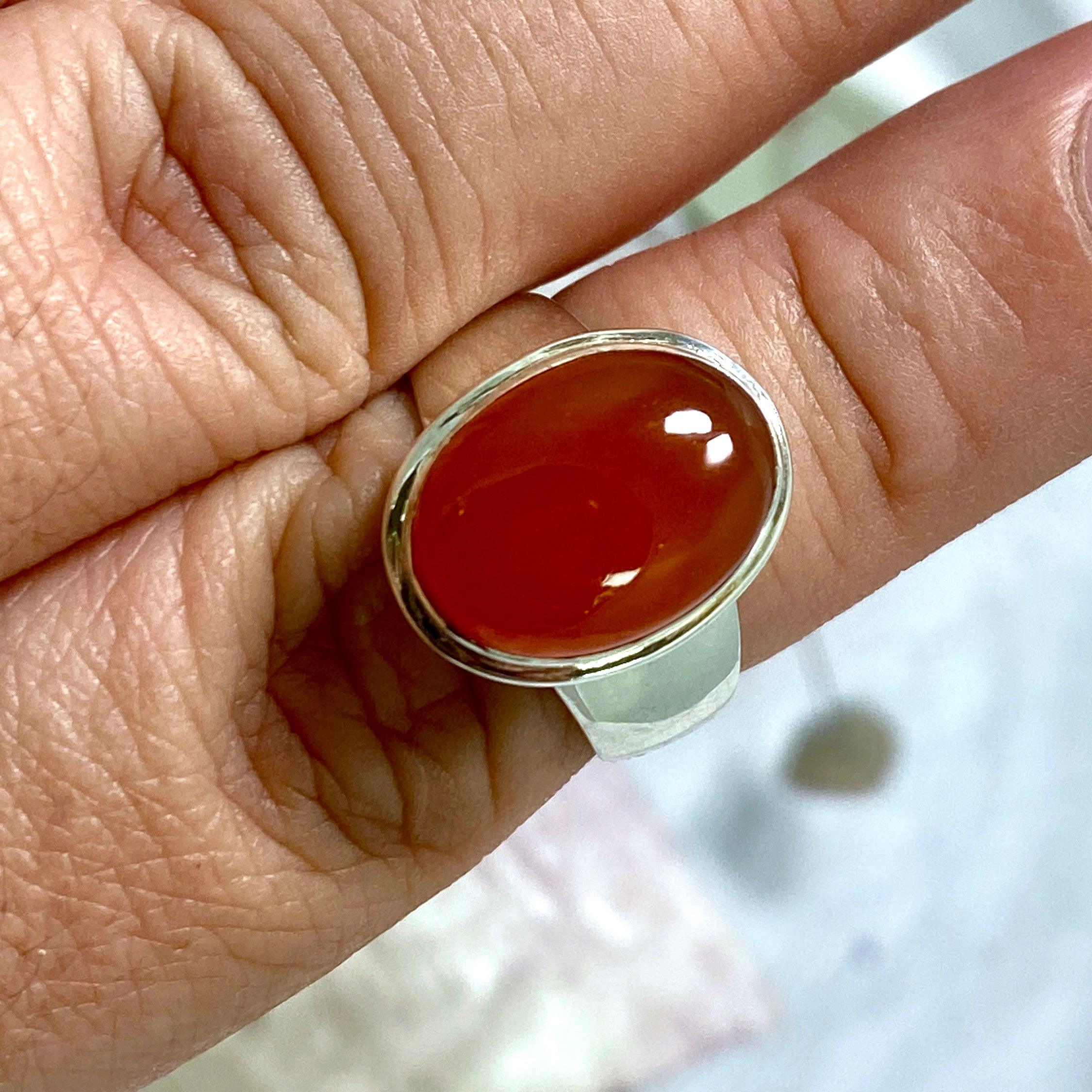 Natural Carnelian Oval Cabochon Ring - Size 8 - KRGJ2318 - Perfect for Boho Jewelry, Spiritual Healing & Everyday Fashion Accessories
