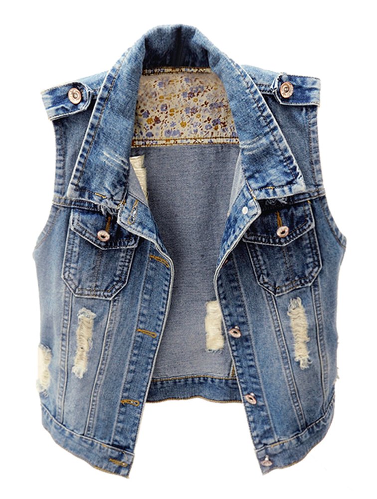 Kedera Women's Denim Vest - Classic Cropped Button Up Jean Jacket with Distressed Details | Sleeveless Denim Jacket for Juniors | Perfect for Casual Outfits, Layering & Summer Fashion