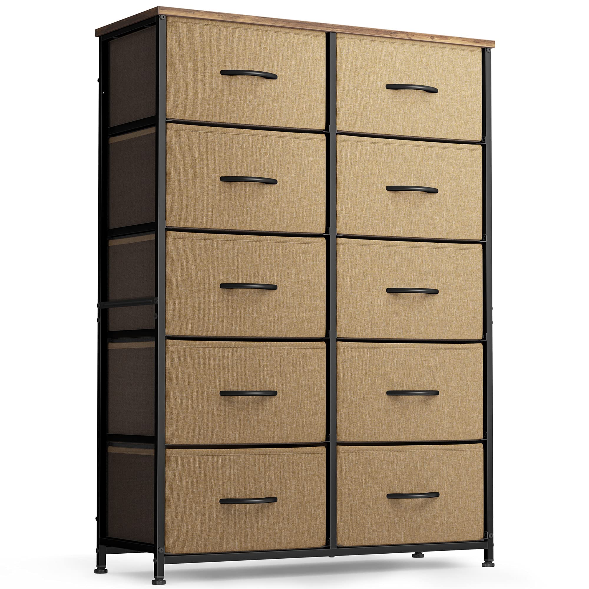 FEZIBO 10-Drawer Dresser Organizer - Extra Large Storage Tower with Steel Frame & Wood Top for Bedroom, Hallway, Entryway & Closet - Coffee Brown Finish | Perfect for Organizing Clothes, Accessories & Home Essentials