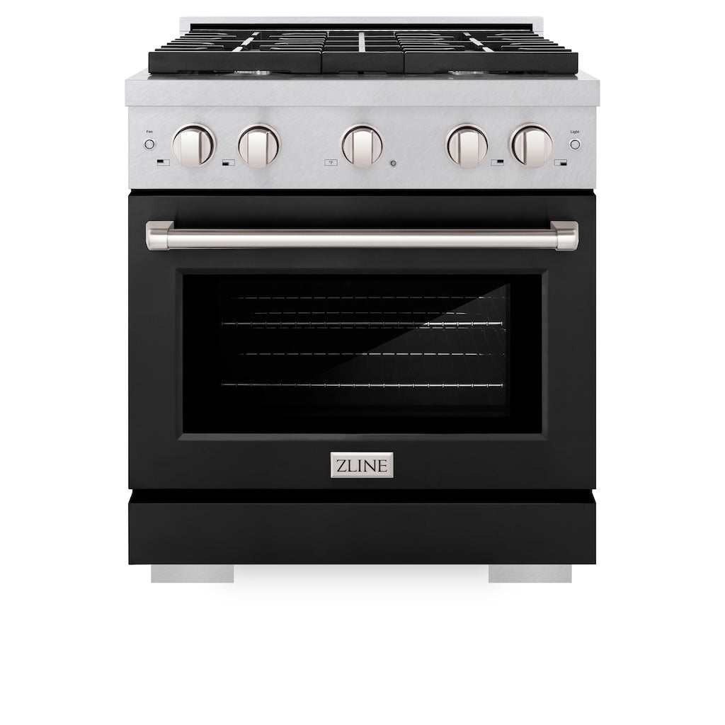 ZLINE 30 Inch 4.2 Cu Ft Paramount Gas Range - 4 Burner Cooktop & Convection Gas Oven - Satin Stainless Steel with Black Matte Door (SGRS BLM 30) - Perfect for Modern Kitchens & Professional Cooking