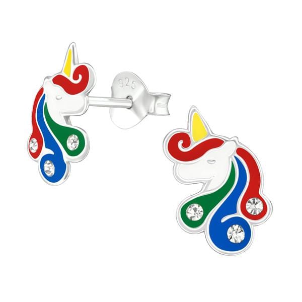 Sparkling Silver Unicorn Crystal Stud Earrings for Kids - Cute & Durable Jewelry for Girls, Birthday Gifts, Party Accessories | Perfect for Dress Up, School, and Special Occasions