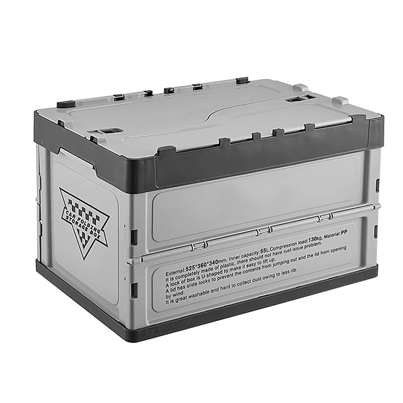 Collapsible Storage Bins with Lids - 55L Large Plastic Folding Storage Box, Stackable Utility Crates & Organizer for Clothes, Toys, Home Organization (20.6x14x13 Inches, Grey) - Perfect for Closet, Garage, Dorm & Travel Storage