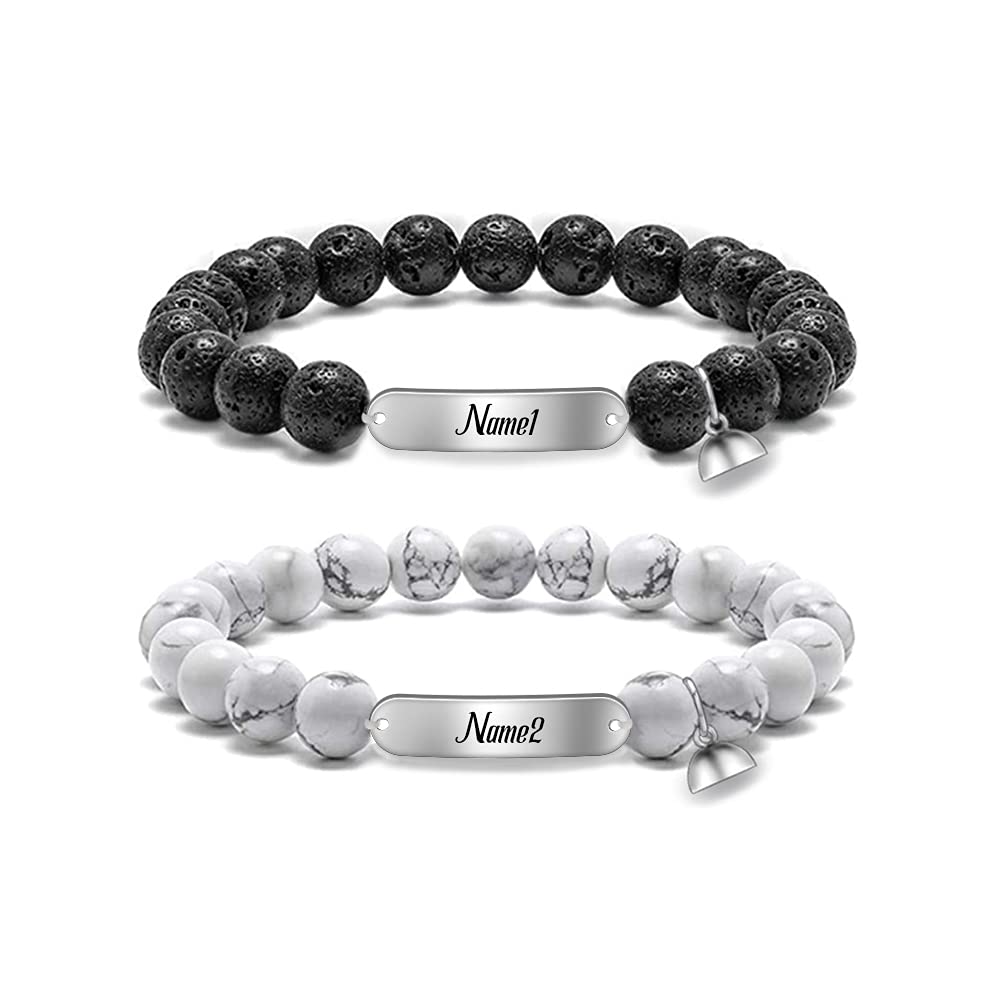 Personalized Couples Bracelets for Women & Men - Magnetic Attraction Matching Relationship Beads Bracelet Set for Him & Her - Romantic Valentine's Day Gift for Anniversaries, Weddings & Date Nights