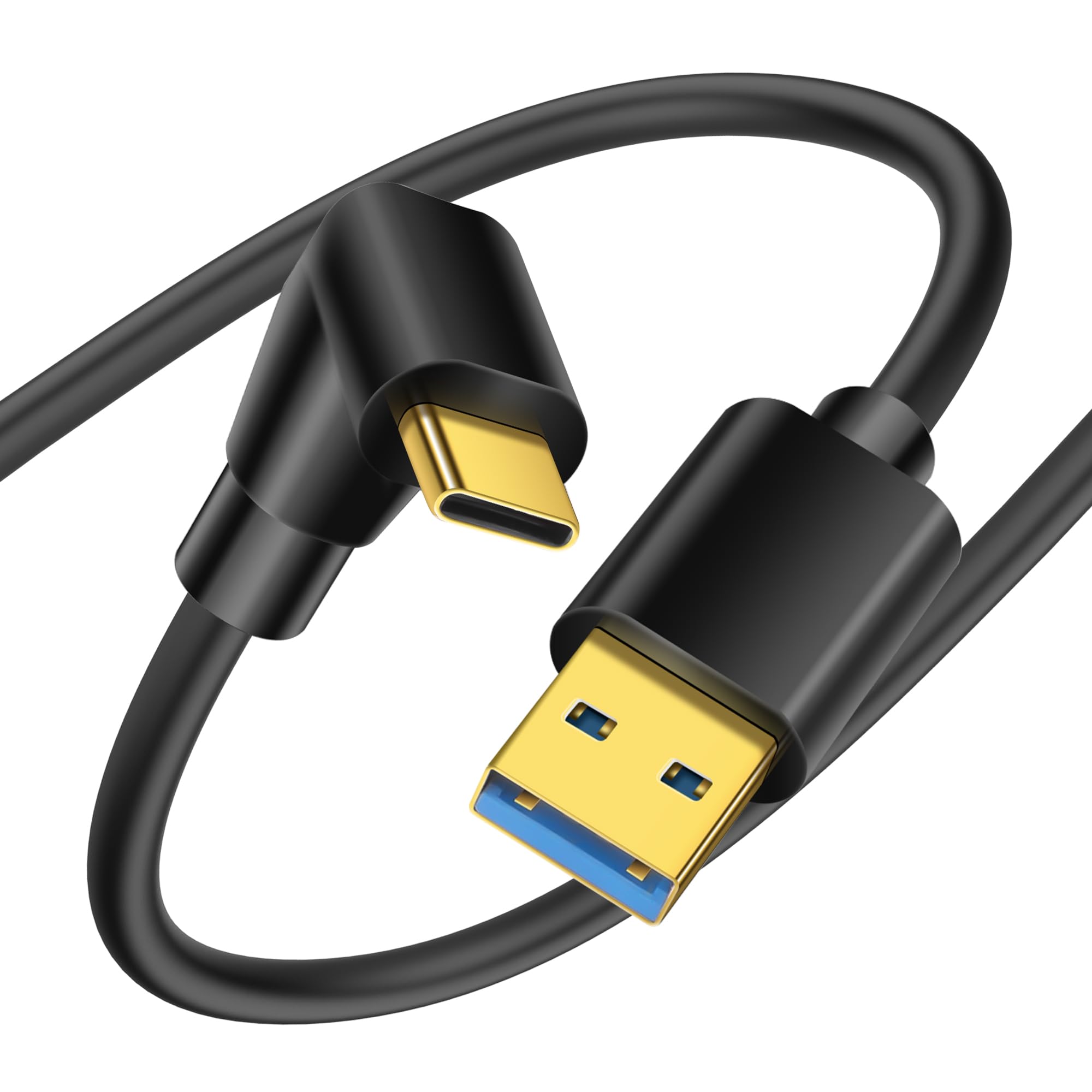 90 Degree Right Angle USB C Cable 3.0 - USB A to USB C Fast Charging Cord (0.5M/1.6FT) - Compatible with Laptop, PC, Tablet, Phone - Perfect for Tight Spaces & Car Charging