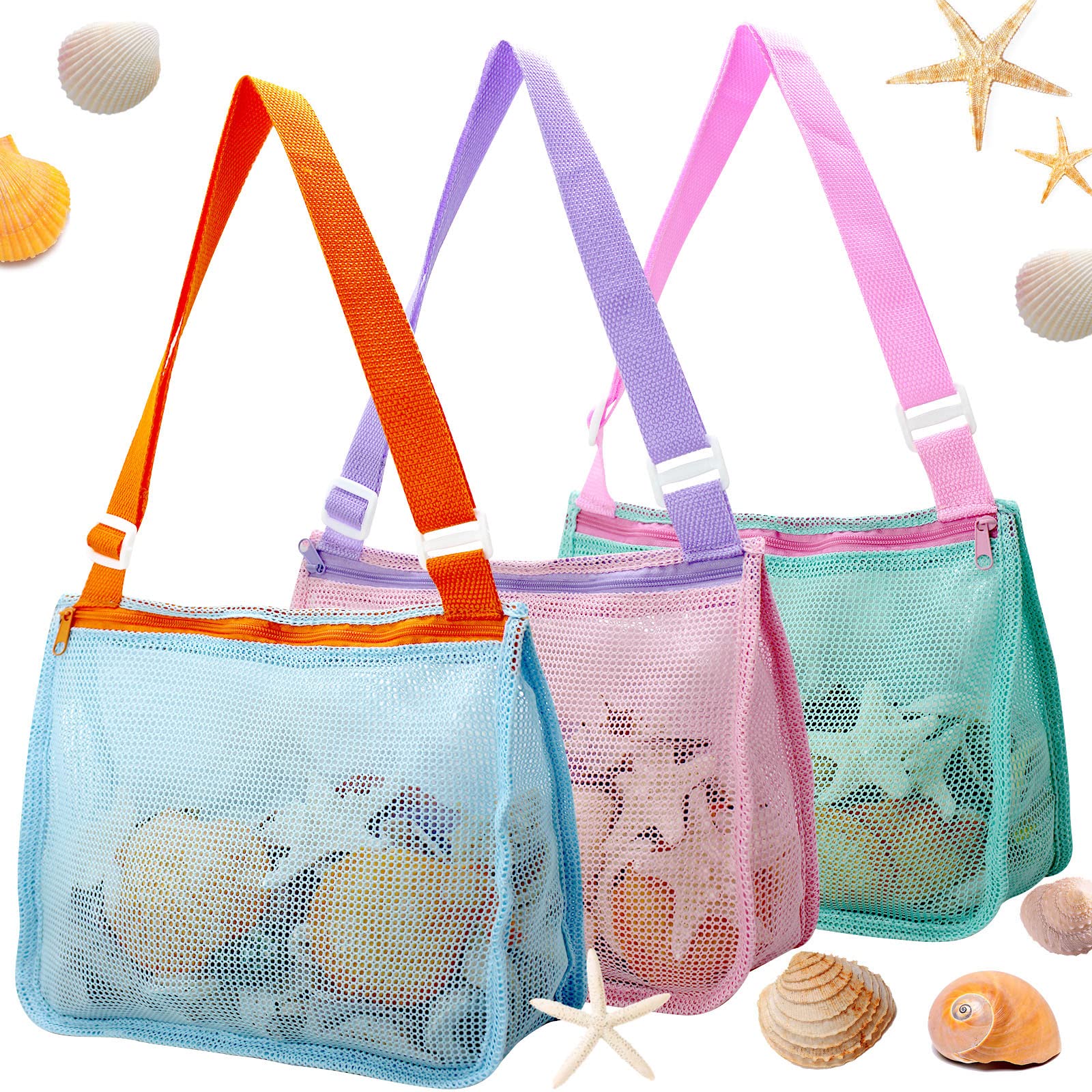 ZMCINER Kids Beach Bag for Shells - 3 Pack Waterproof Shell Collecting Bags for Boys and Girls - Perfect for Beach Trips, Summer Vacations & Outdoor Adventures