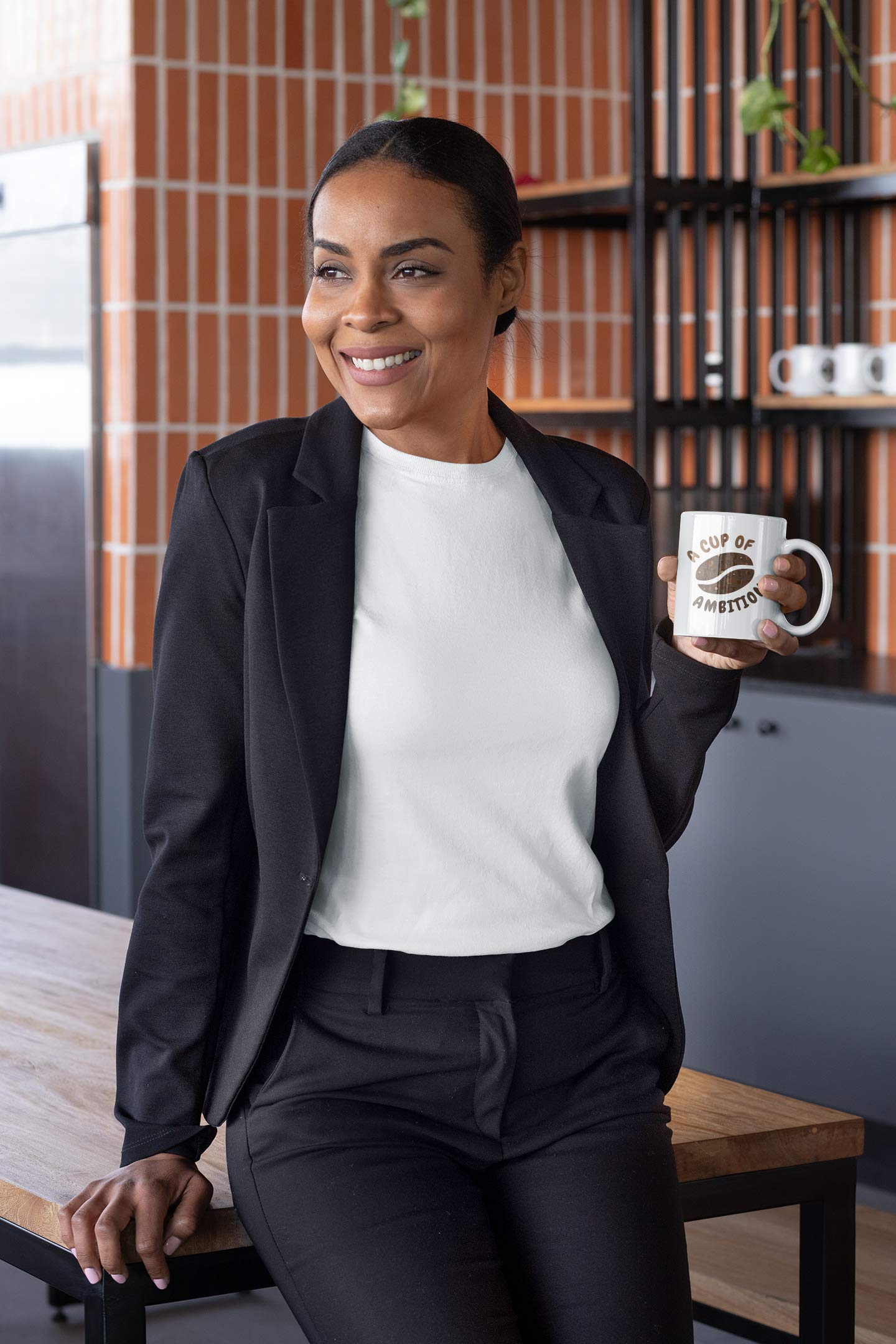 National Coffee Day Mug - 11oz Inspirational Coffee & Tea Cup with 'Cup of Ambition & Bean' Design - Perfect for Office, Home Use or Gift