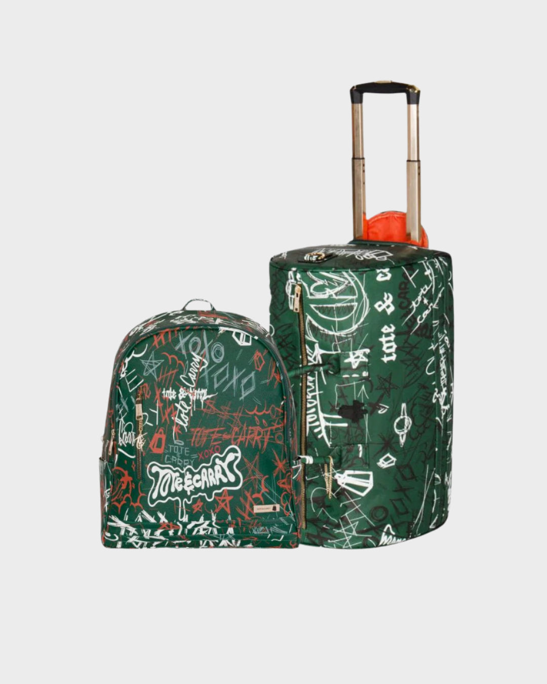 Graffiti Tombstone Roller Duffle Set - Emerald Green Luggage for Travel, Gym & Skateboarding Accessories | Water-Resistant Duffle Bag with Wheels for Urban Adventures