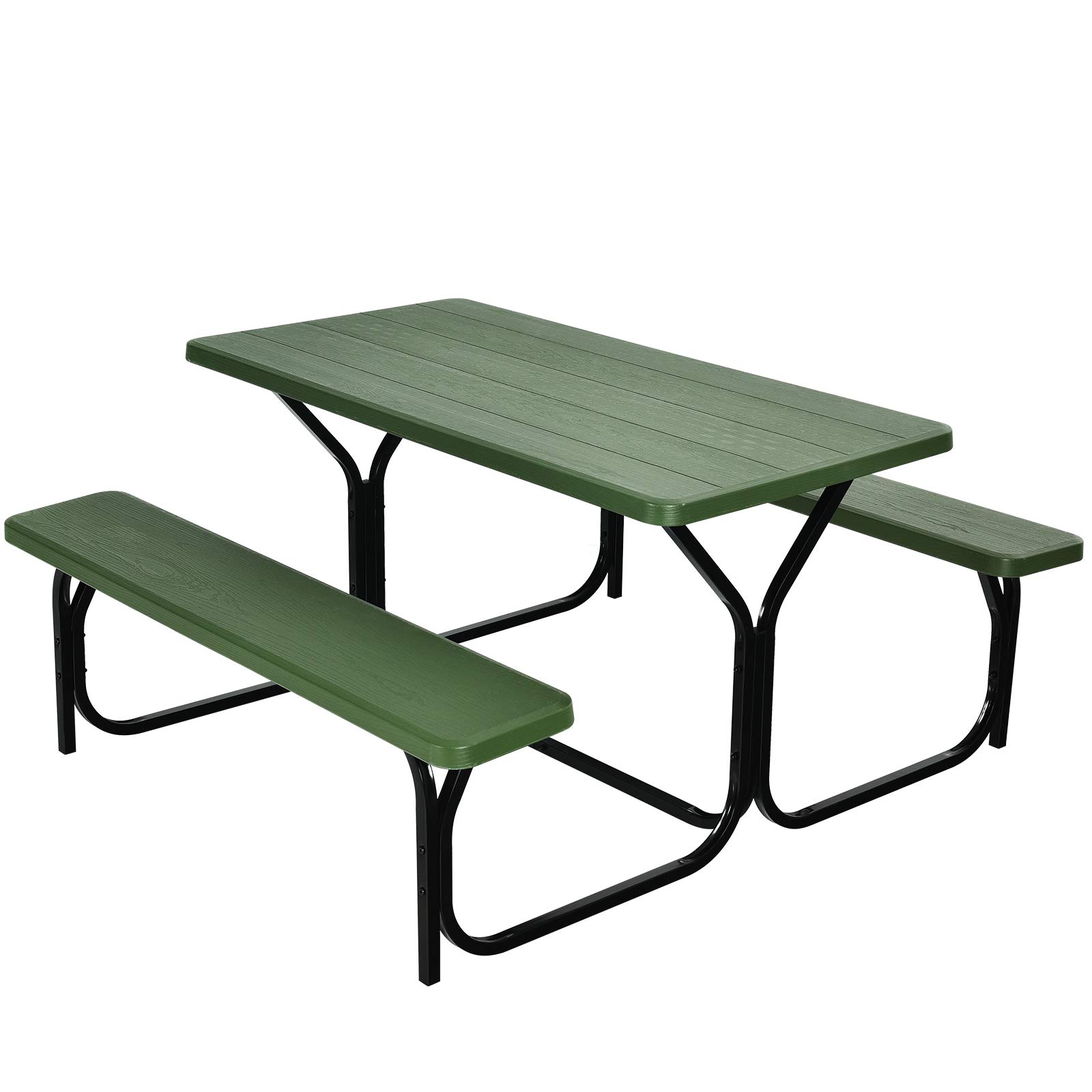Giantex 7-Piece Outdoor Picnic Table Bench Set - All-Weather Metal Base for Camping, Backyard, Poolside, Garden, Patio, Deck - Durable & Spacious Green Dining Table for Parties, BBQs & Family Gatherings
