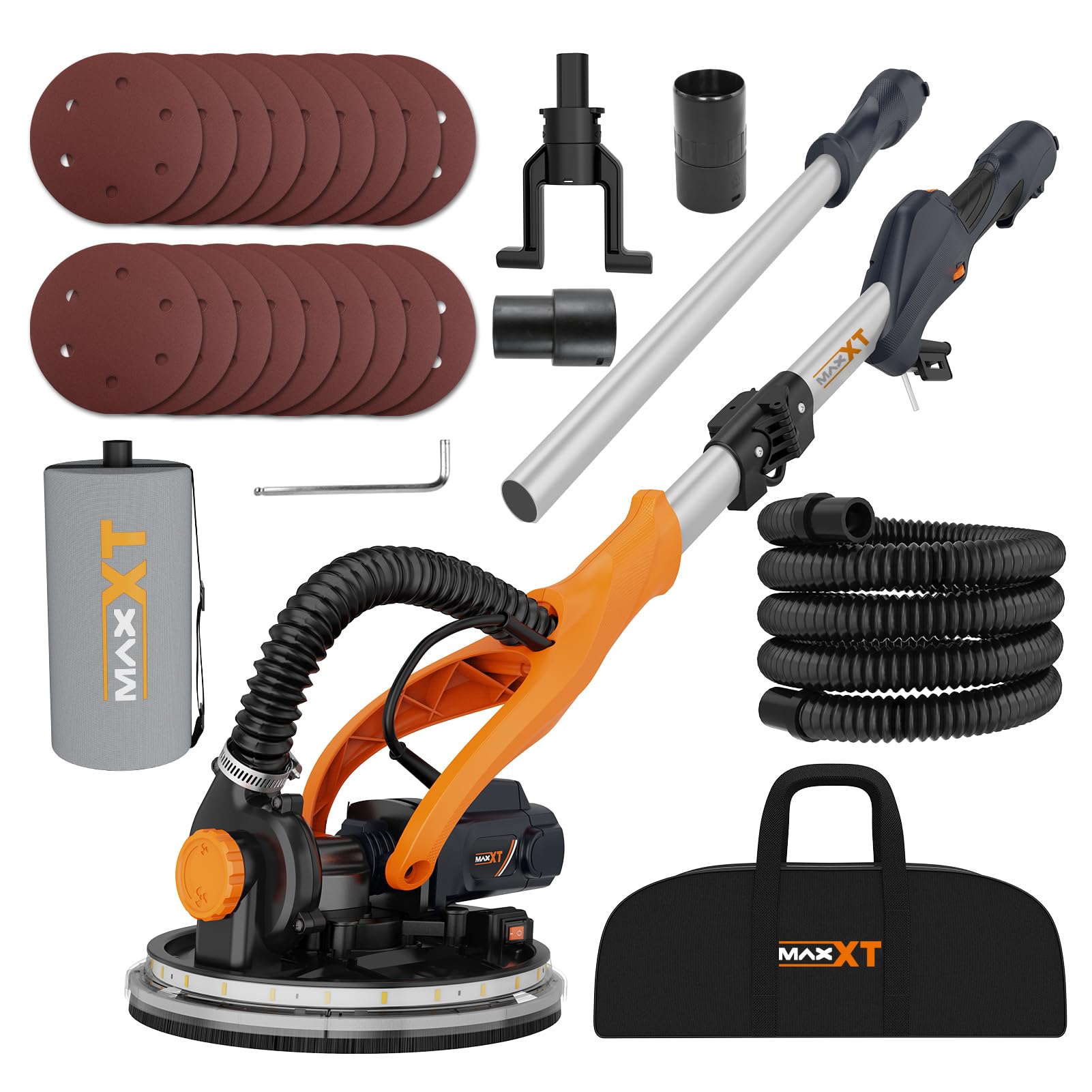 MAXXT Electric Drywall Sander with Vacuum Dust Collection - 6-Speed Adjustable (600-1900RPM) Wall Sander for Popcorn Ceiling Removal, Includes LED Light & 18 Sanding Discs - Perfect for Home Renovation, Drywall Repair and DIY Projects