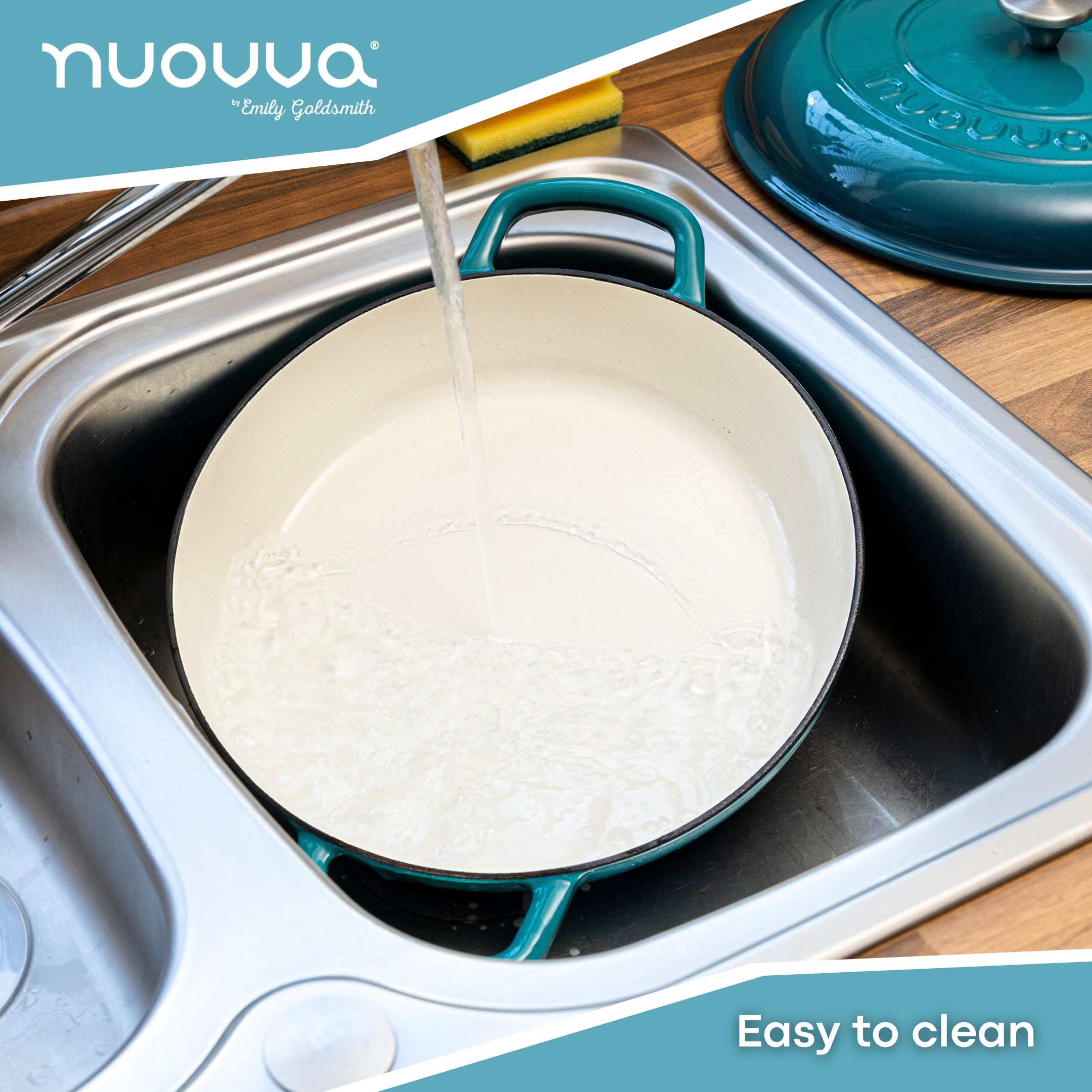 Nuovva 5-Quart Enameled Cast Iron Dutch Oven with Lid – Nonstick, Oven & Stovetop Safe up to 500°F – 32cm Teal Casserole Pot for Braising, Stewing & Baking – Perfect for Soups, Roasts & Bread Making