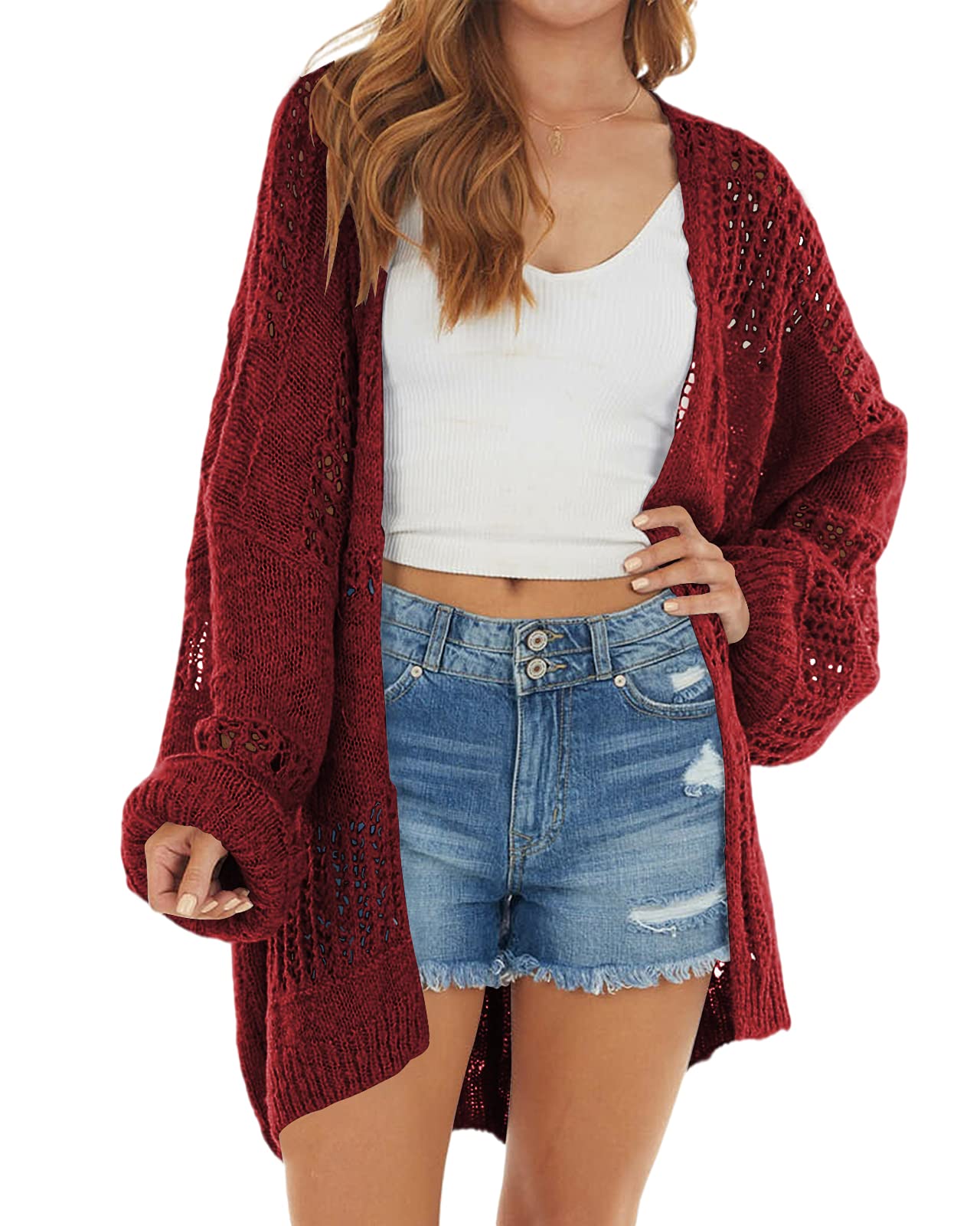Women's Open Front Oversized Lightweight Cardigan Kimono - Boho Crochet Knit Sweater for Fall | Perfect for Layering, Casual Outfits & Cozy Evenings
