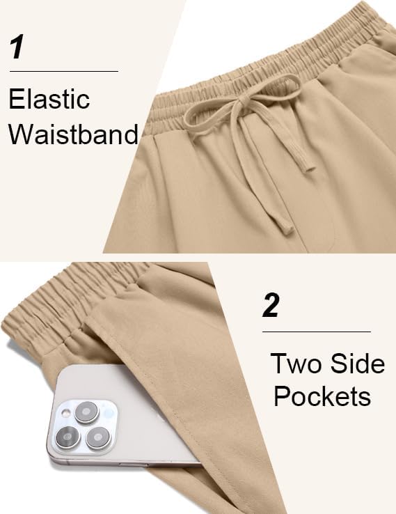 COOFANDY Men's Lightweight Linen Jogger Pants - Elastic Waist with Drawstring, Breathable Casual Yoga Pants with Pockets for Beach, Travel & Lounge Wear