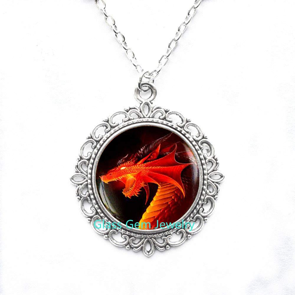 Red Dragon Pendant Necklace for Men - Gothic Dark Dragon Jewelry with Stainless Steel Chain - Perfect for Fantasy Lovers, Cosplay & Gift Giving Q0106