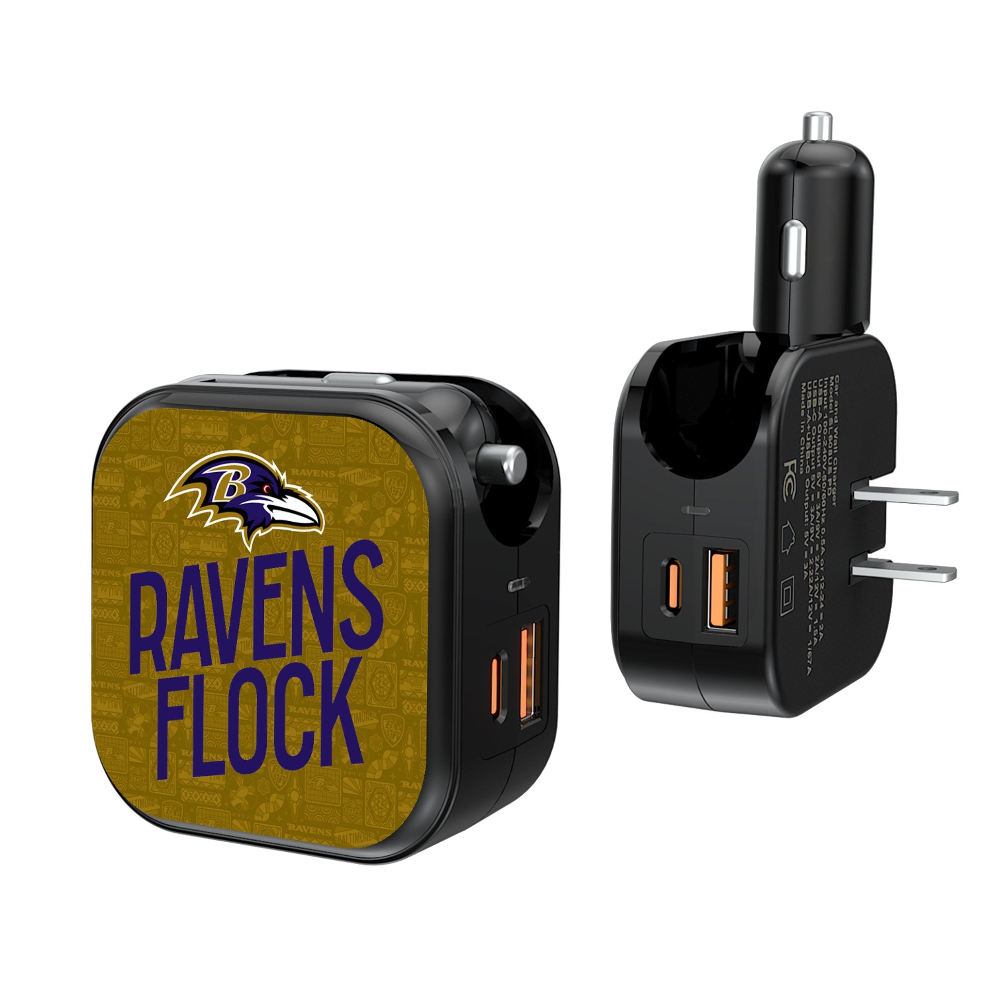 Baltimore Ravens 2024 Illustrated Limited Edition 2-in-1 USB A/C Fast Charger - Perfect for Home, Office & Travel Charging Needs