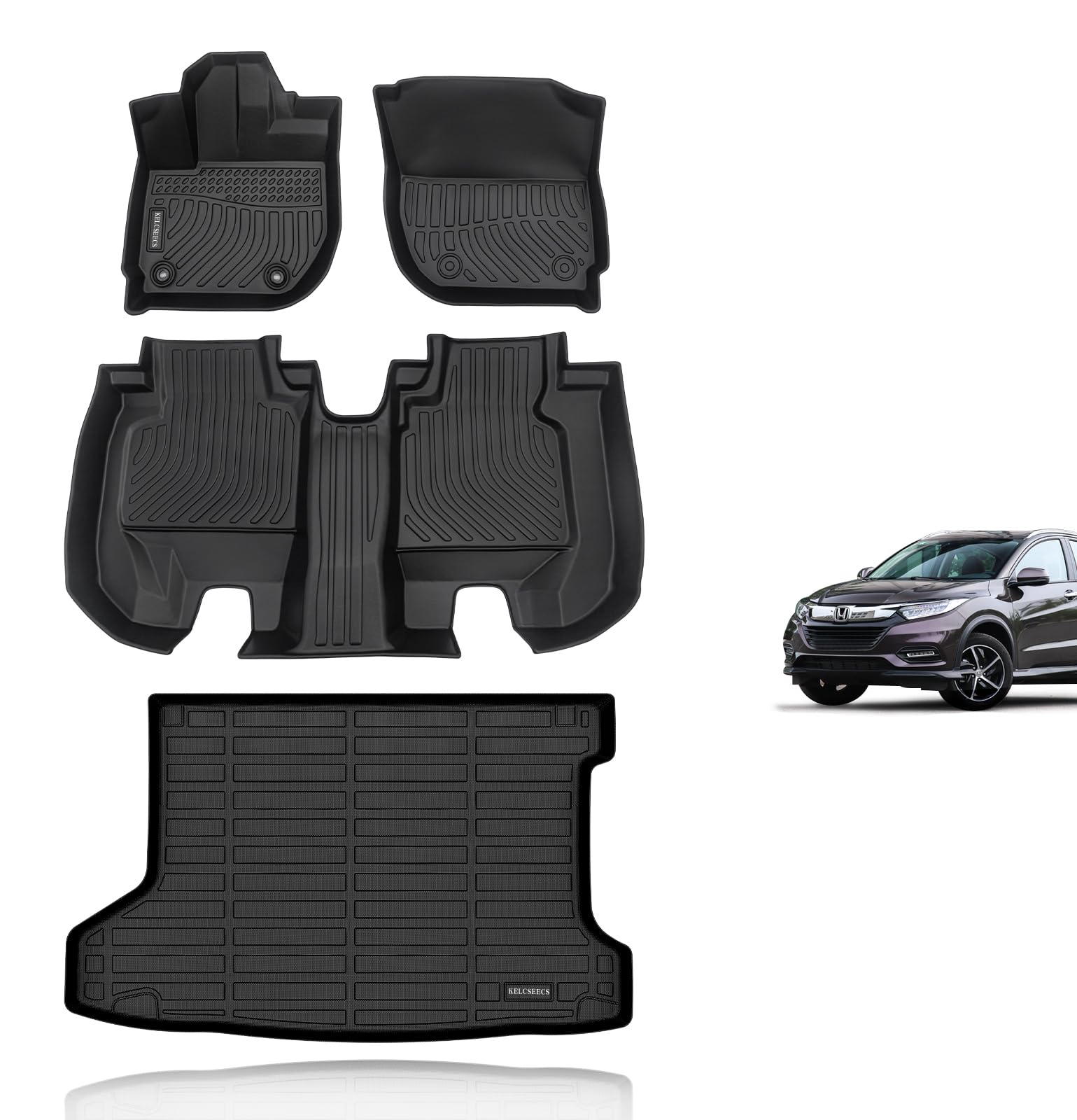 KELCSEECS All-Weather Floor Mats & Cargo Liner Full Set for 2016-2022 Honda HR-V (AWD) - Custom Fit Car Floor Liners, Trunk Mat Accessories - Perfect for Daily Commute, Road Trips & Outdoor Adventures