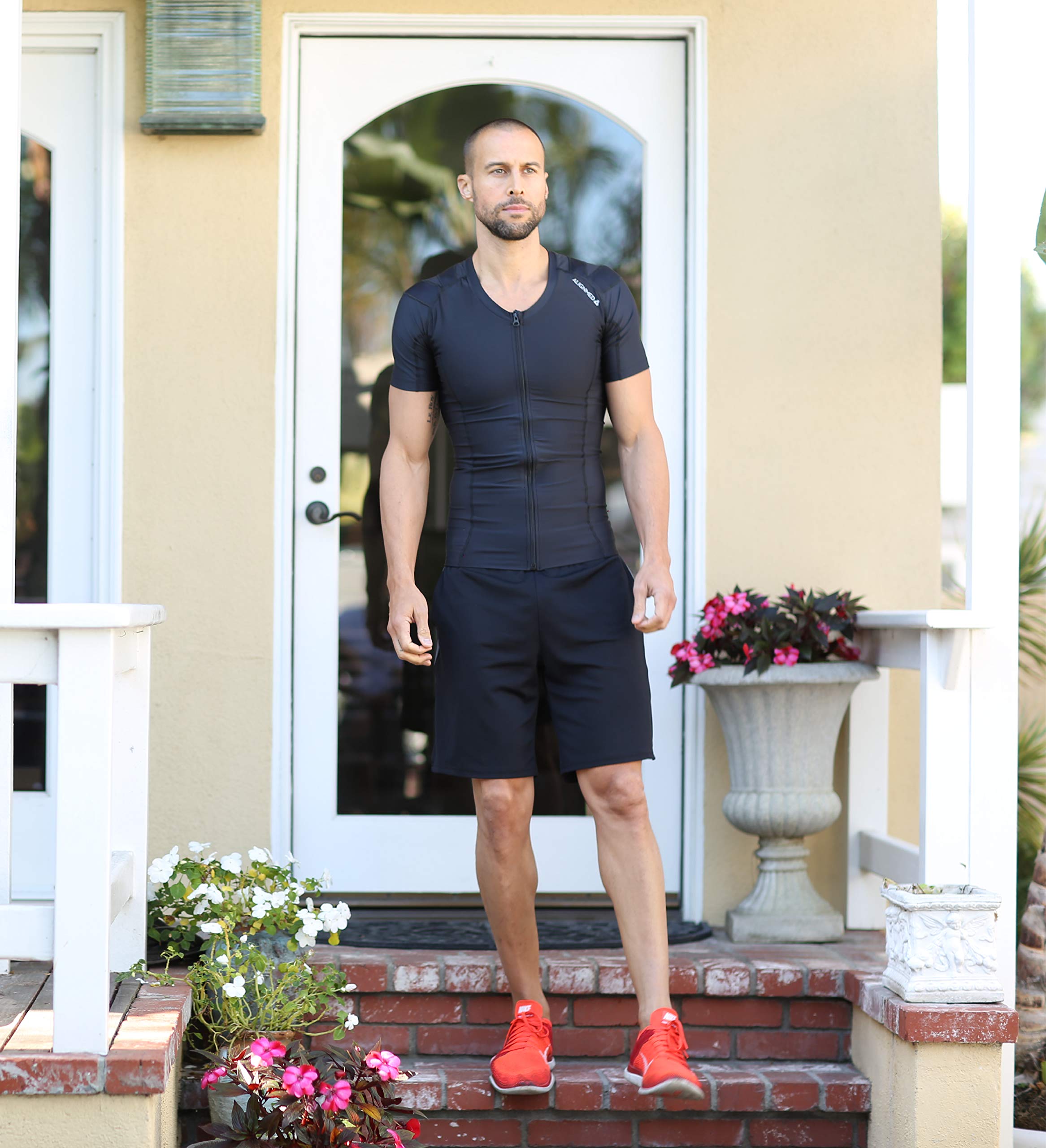 ALIGNMED Posture Shirt 2.0 for Men - Adjustable Zipper Back Support Shirt - Improve Posture & Reduce Back Pain - Perfect for Office Work, Driving & Daily Activities