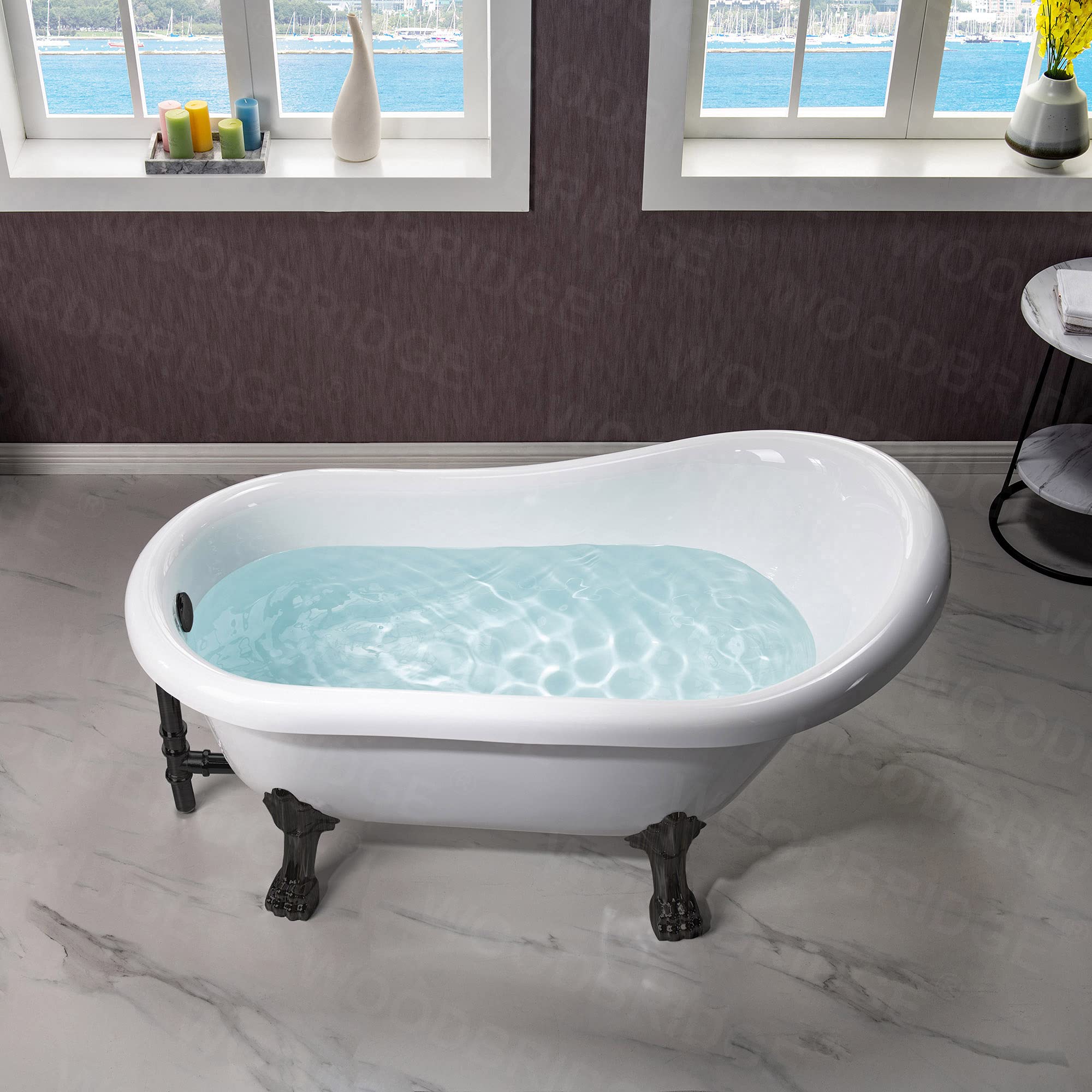 WOODBRIDGE B0021 Oil Rubbed Bronze Bathtub with ORB Feet & Drain - Freestanding Soaking Tub for Luxury Bathroom & Spa Relaxation