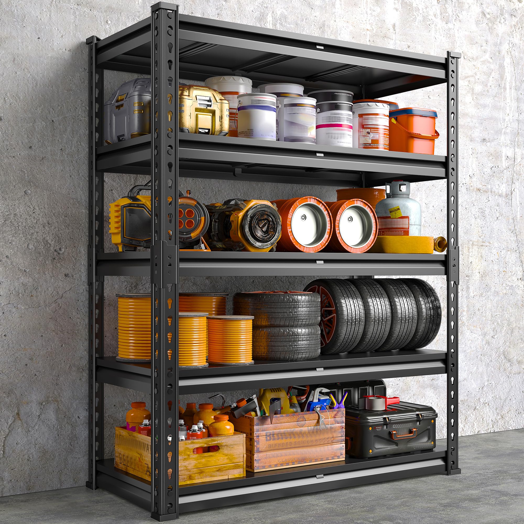 REIBII 72 Inch Heavy Duty 5-Tier Garage Shelving Unit - 2000LBS Capacity Metal Storage Rack for Warehouse, Pantry, Kitchen (72