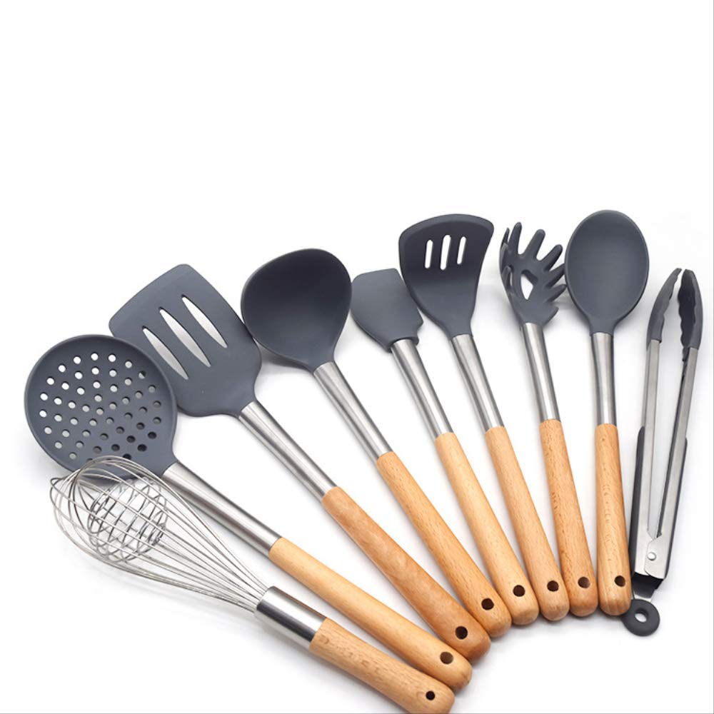Premium 9-Piece Silicone Kitchenware Set with Wooden Handles - Non-Stick Cooking Utensils for Baking, Stirring & Serving - Perfect for Pots, Pans & Everyday Kitchen Use