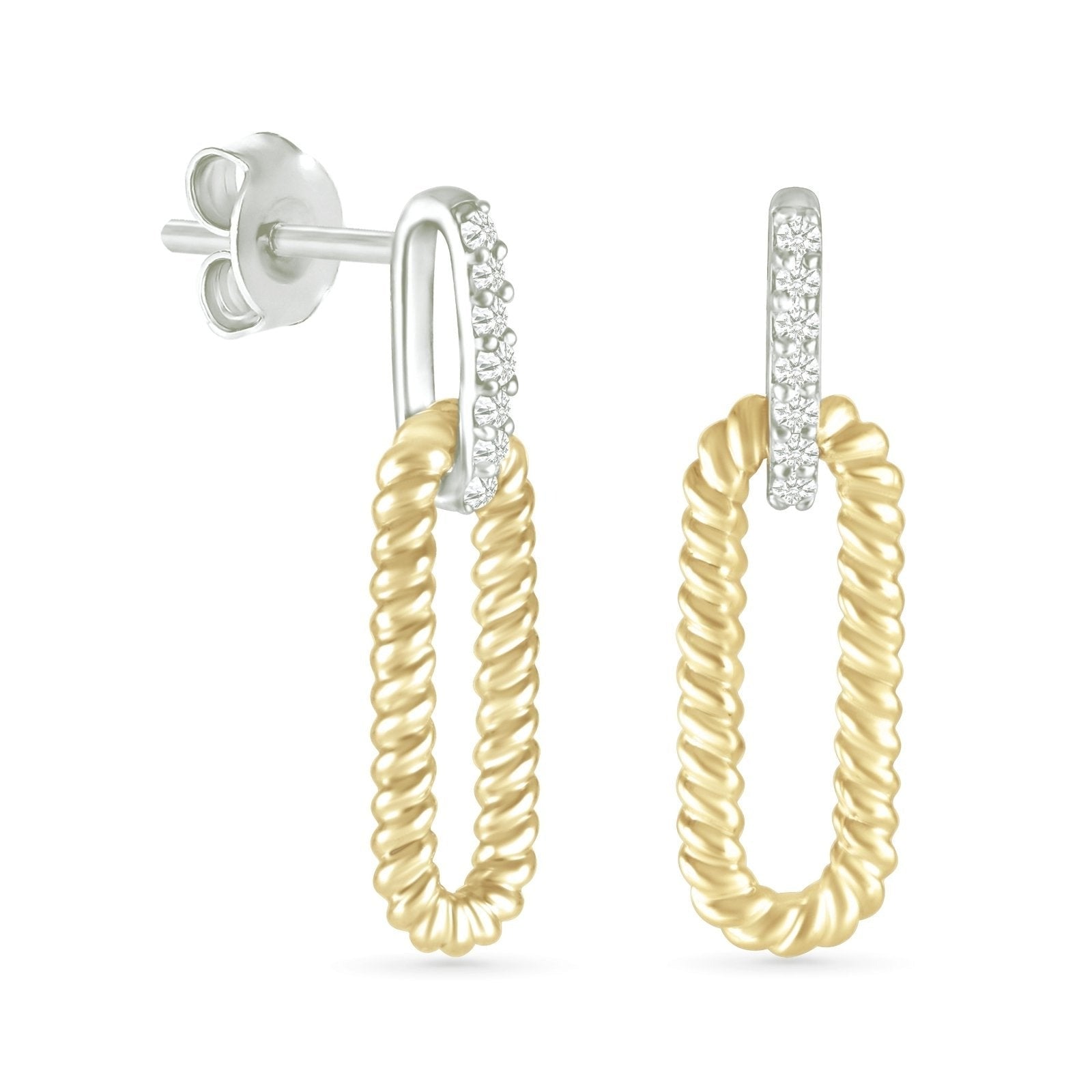 10k Yellow Gold Dangling Cable Twisted Paperclip Stud Earrings - Elegant Everyday Jewelry for Work & Date Night