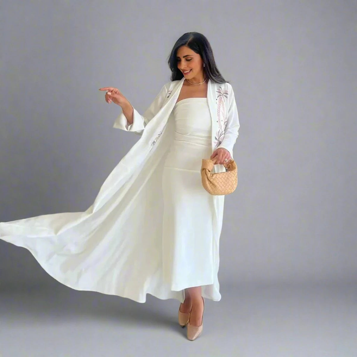 Elegant Embroidery Cardigan Open Abaya Dress for Women - Modest Islamic Fashion with Floral Design #25172 - Perfect for Prayer, Eid Celebrations and Special Occasions