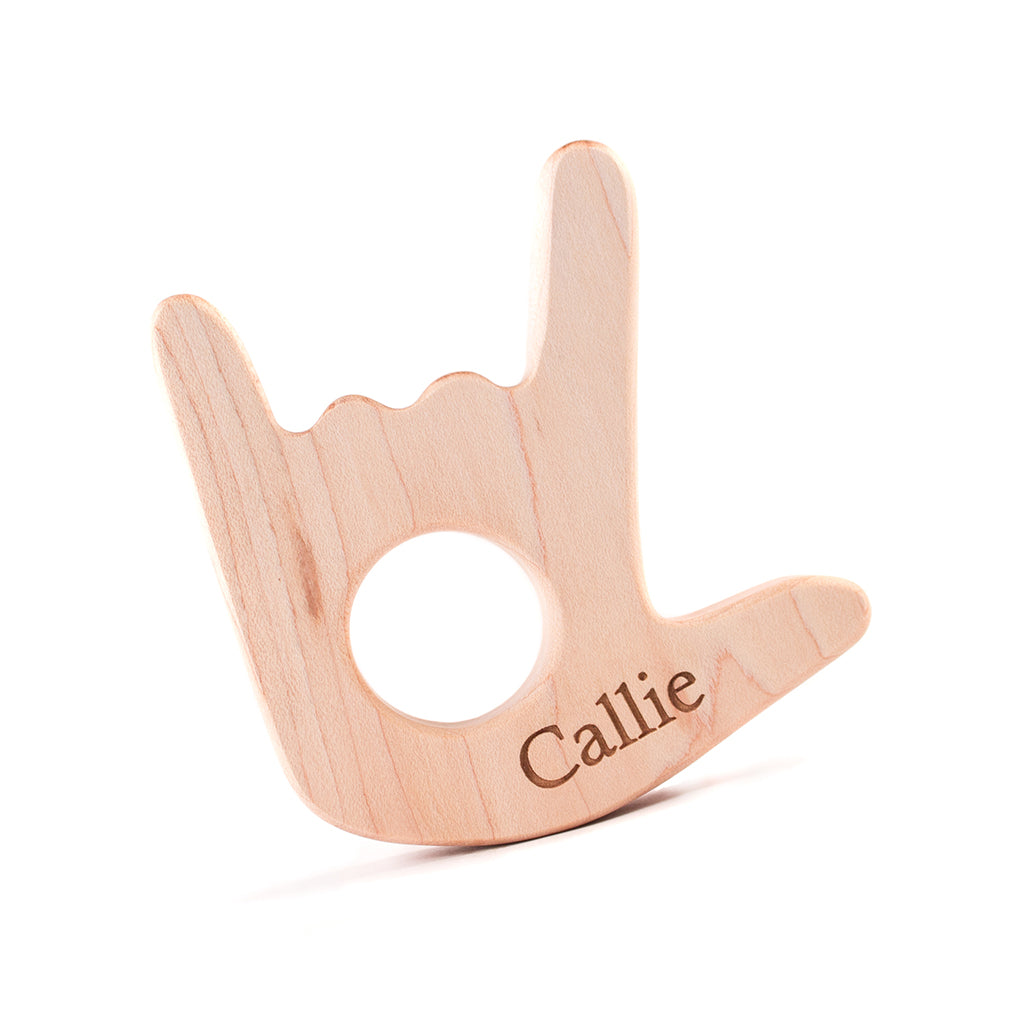 ASL I Love You Wooden Teether for Babies - Natural & Safe Teething Toy for Infants - Perfect Baby Shower Gift & Soothing Chew Toy for Toddlers