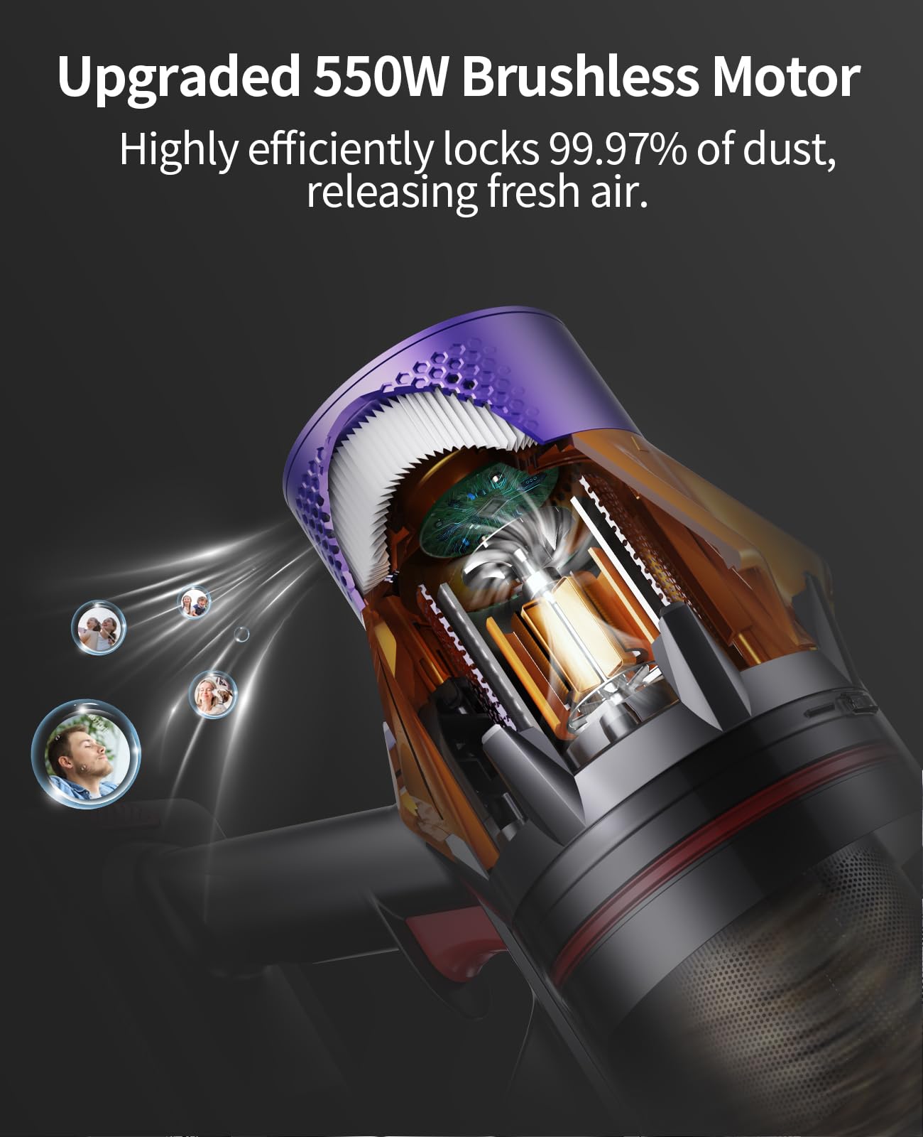 Powerful 550W 45Kpa Cordless Vacuum Cleaner with Touch Screen - 60 Min Runtime, Wall Mount Charging & Self-Standing Design - 1.5L Dust Cup for Pet Hair, Carpets & Hardwood Floors - Perfect for Home Cleaning & Quick Pickups
