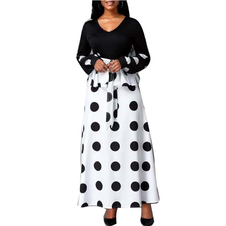 European & American Women's High Waist Mesh Dot Print Long Dress - Cross Border Fashion for Parties, Weddings & Evening Events