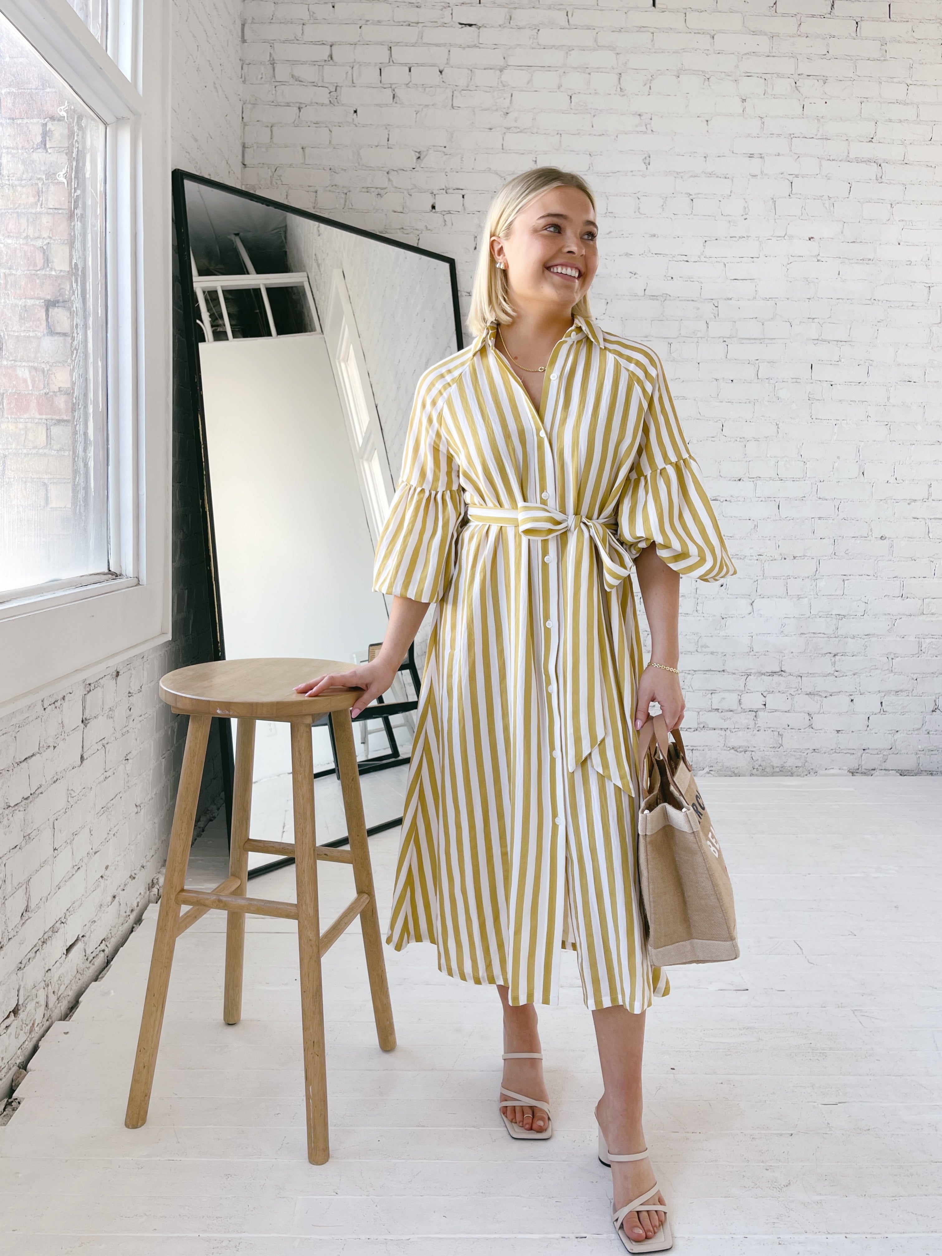 Ischia Yellow Stripe Summer Dress for Women - Flowy Beach Cover Up & Casual Sundress for Vacation, Pool Party, and Date Night