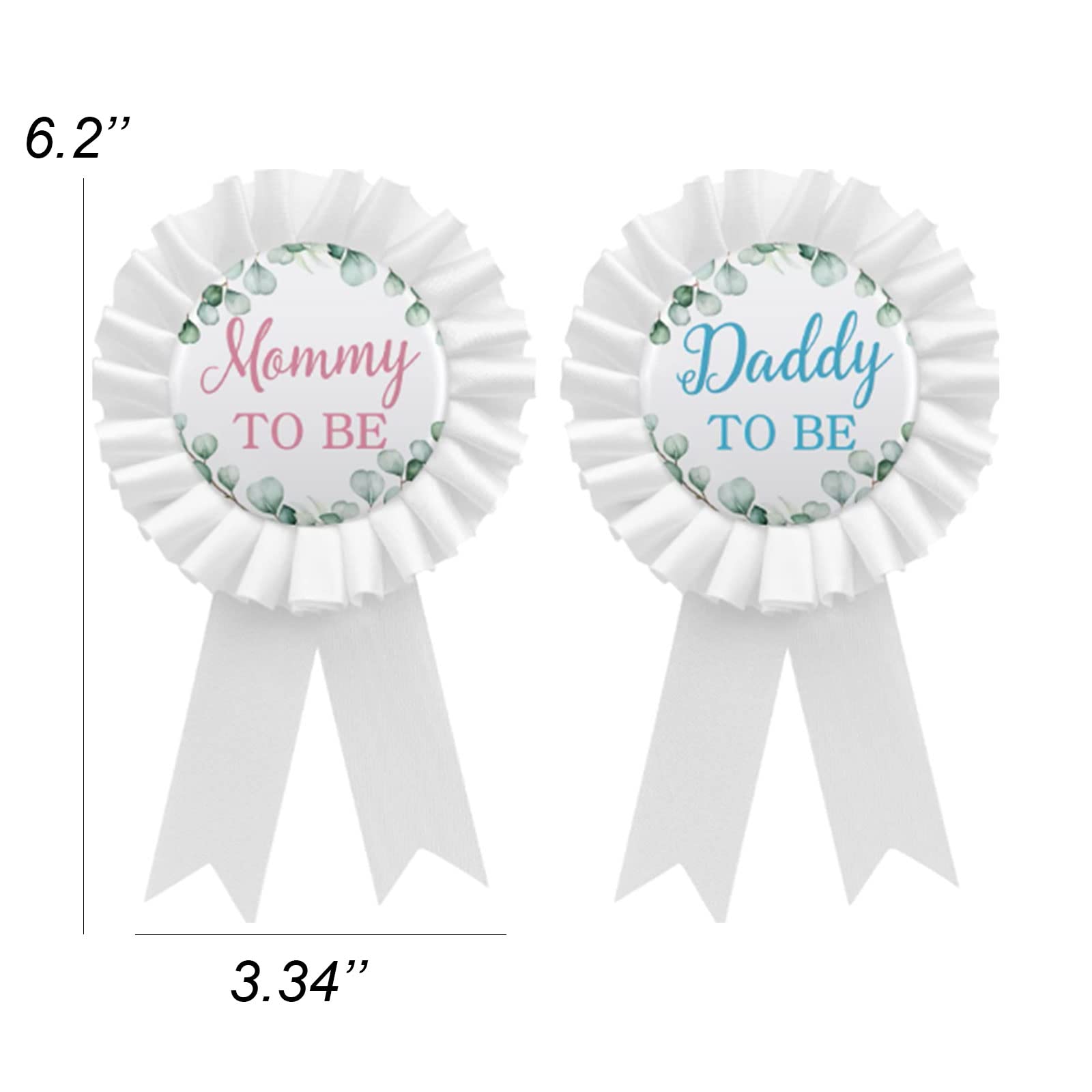 Baby Shower Button Pin - New Dad Gift for Gender Reveal Party | White Rosette Badge